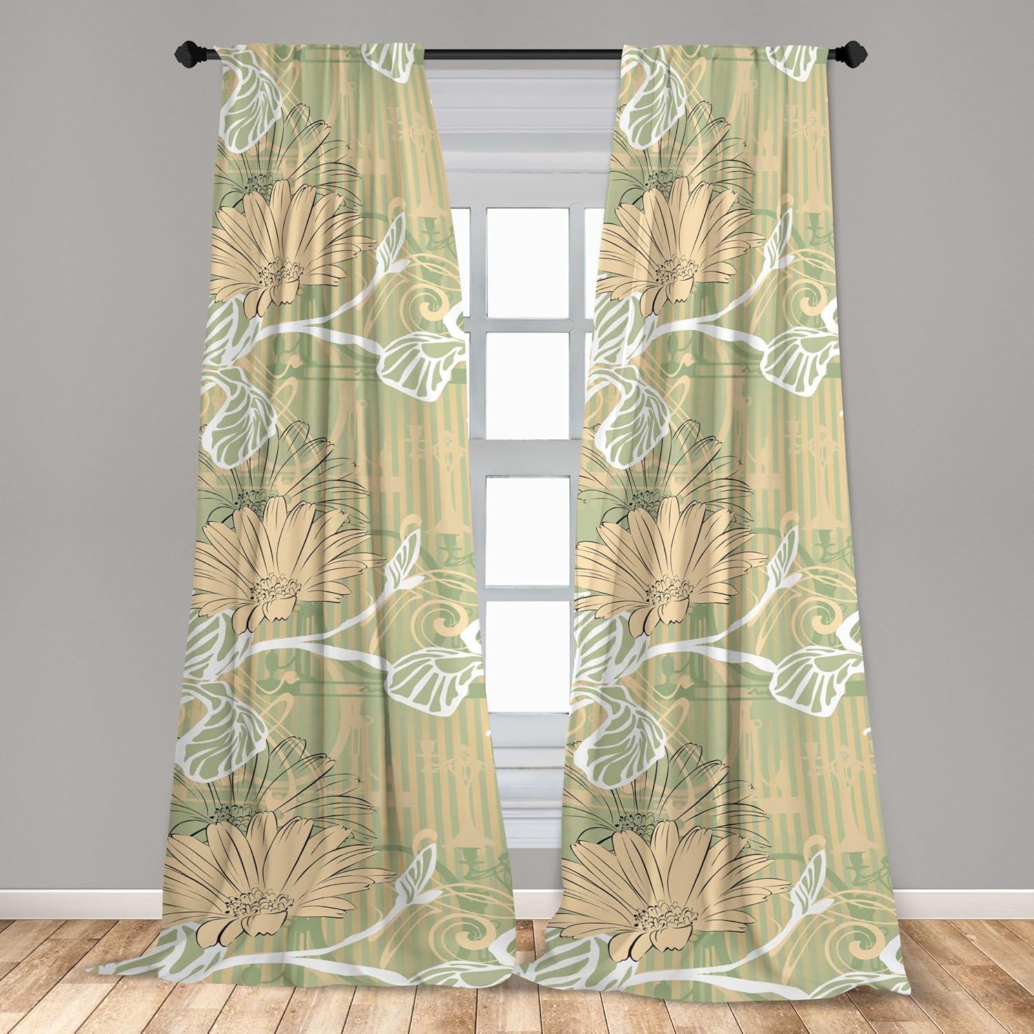 imageAmbesonne Leaf Print Curtains Neutral Toned Woodland Branches Leaves Design on Grunge Striped Back Window Treatments 2 Panel Set for Living Room Bedroom Pair of 28quot x 95quot Grey Teal Pale RedwoodPistachio Green and Peach
