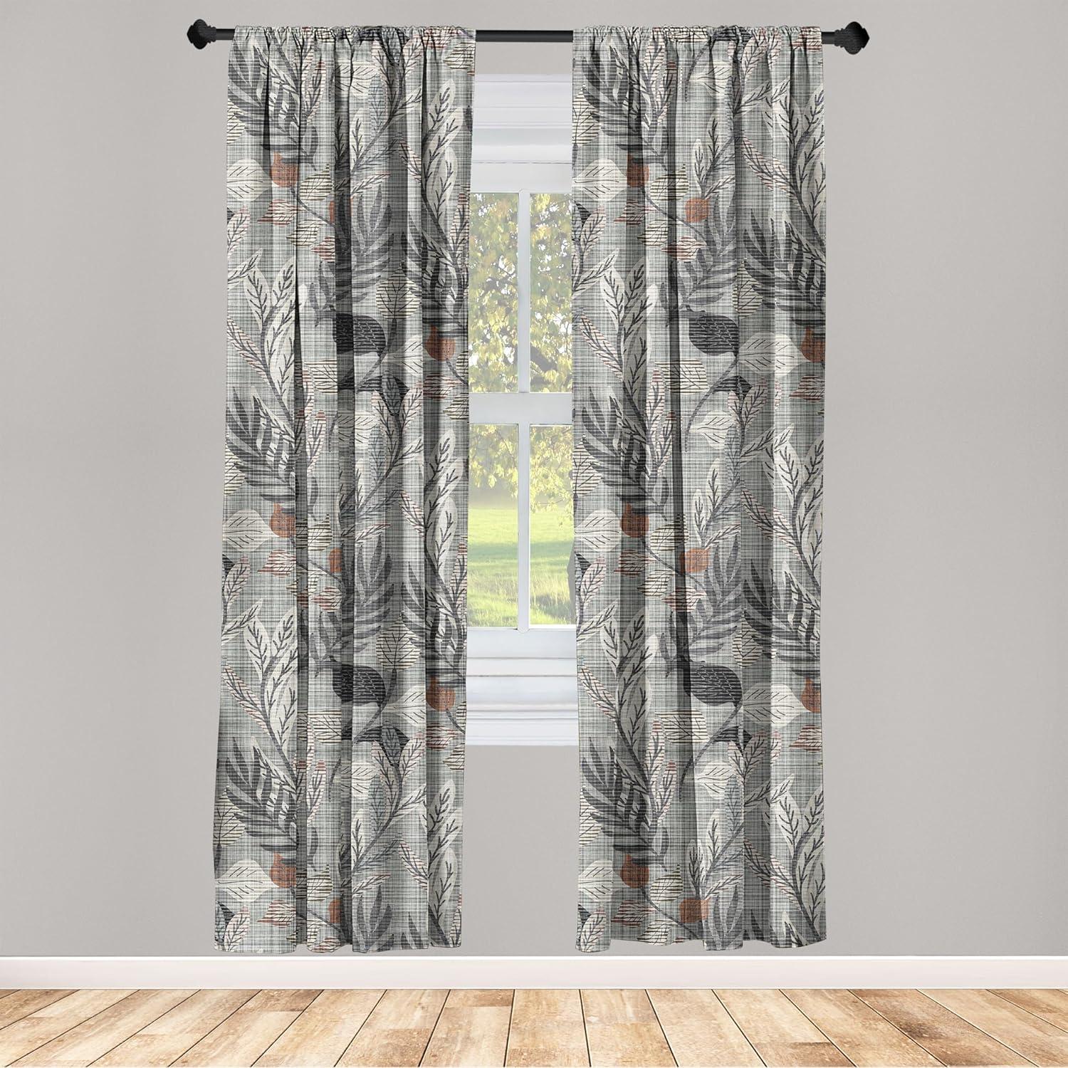 imageAmbesonne Leaf Print Curtains Neutral Toned Woodland Branches Leaves Design on Grunge Striped Back Window Treatments 2 Panel Set for Living Room Bedroom Pair of 28quot x 95quot Grey Teal Pale RedwoodGrey Teal Pale Redwood