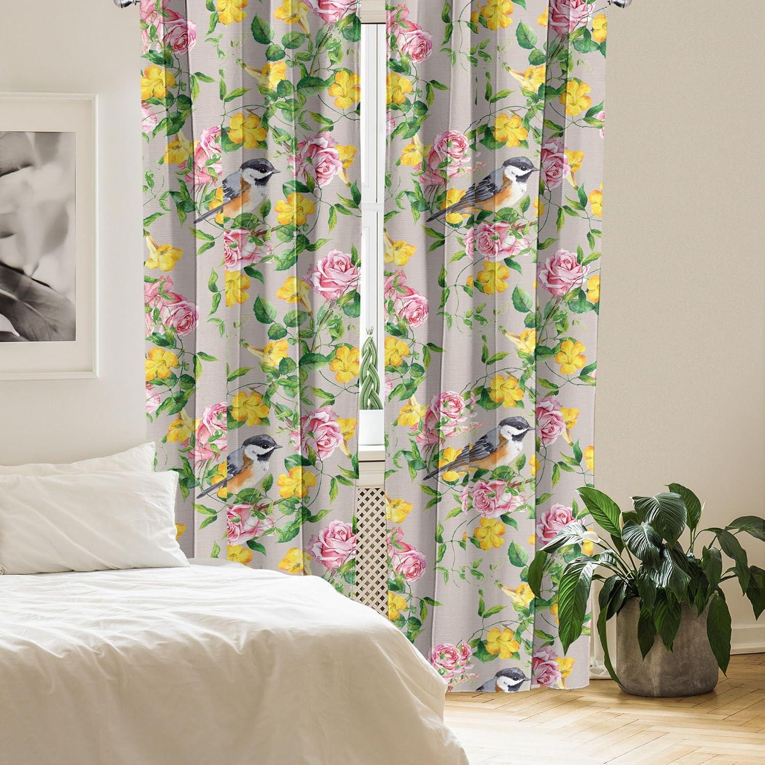 imageAmbesonne Leaf Print Curtains Neutral Toned Woodland Branches Leaves Design on Grunge Striped Back Window Treatments 2 Panel Set for Living Room Bedroom Pair of 28quot x 95quot Grey Teal Pale RedwoodMustard Fern Green Blush