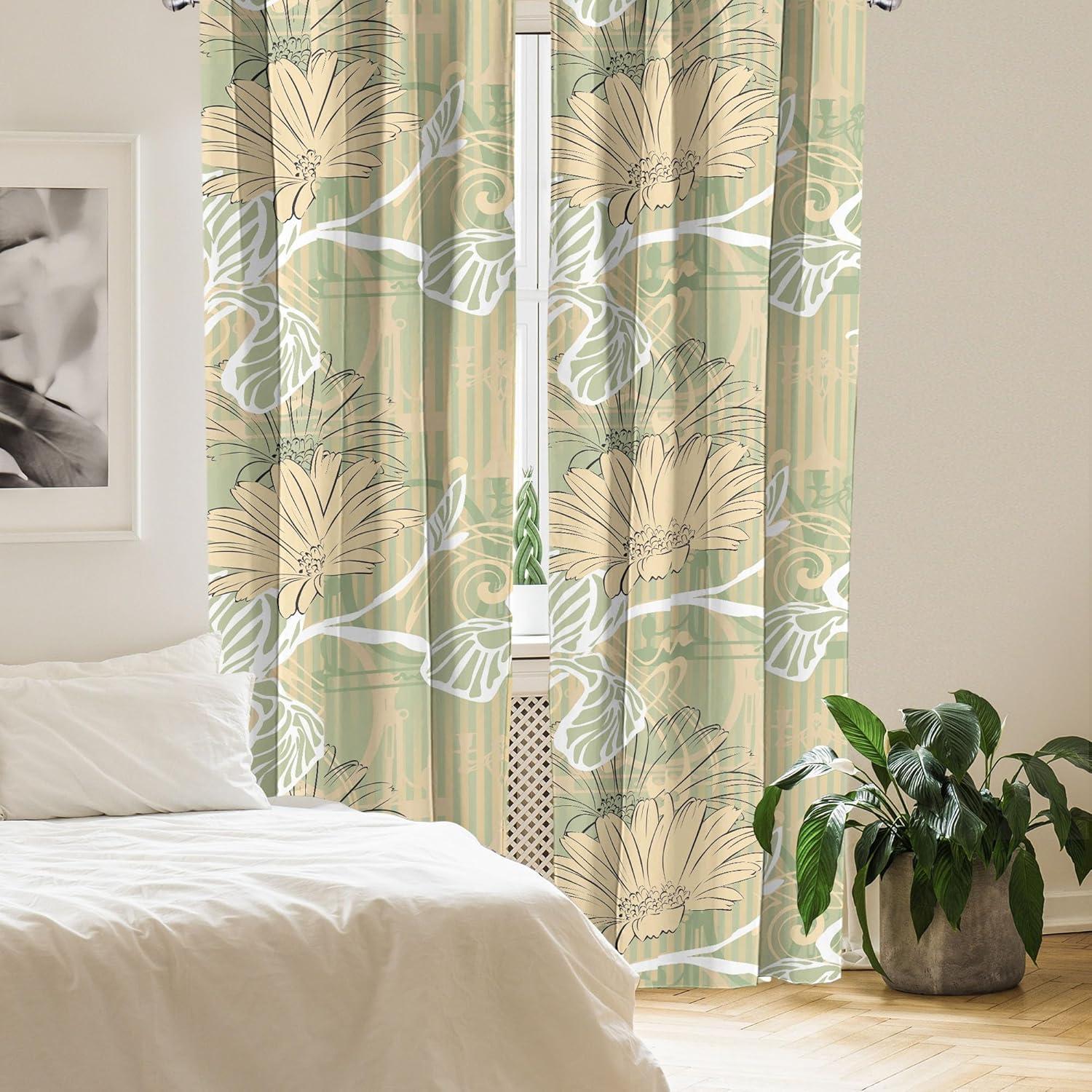 imageAmbesonne Leaf Print Curtains Neutral Toned Woodland Branches Leaves Design on Grunge Striped Back Window Treatments 2 Panel Set for Living Room Bedroom Pair of 28quot x 95quot Grey Teal Pale RedwoodPistachio Green and Peach