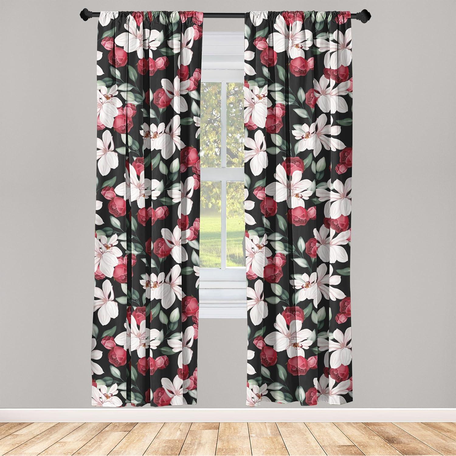 imageAmbesonne Leaf Print Curtains Neutral Toned Woodland Branches Leaves Design on Grunge Striped Back Window Treatments 2 Panel Set for Living Room Bedroom Pair of 28quot x 95quot Grey Teal Pale RedwoodDark Coral Pink