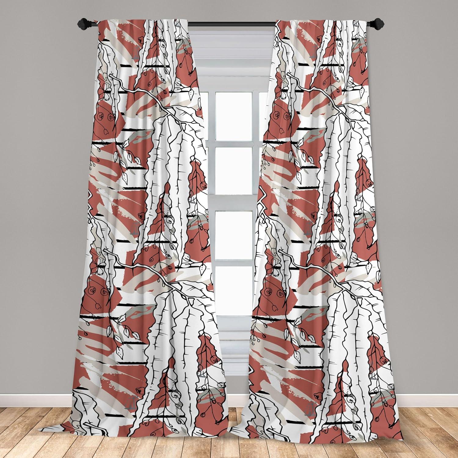 imageAmbesonne Leaf Print Curtains Neutral Toned Woodland Branches Leaves Design on Grunge Striped Back Window Treatments 2 Panel Set for Living Room Bedroom Pair of 28quot x 95quot Grey Teal Pale RedwoodPale Rust Eggshell White