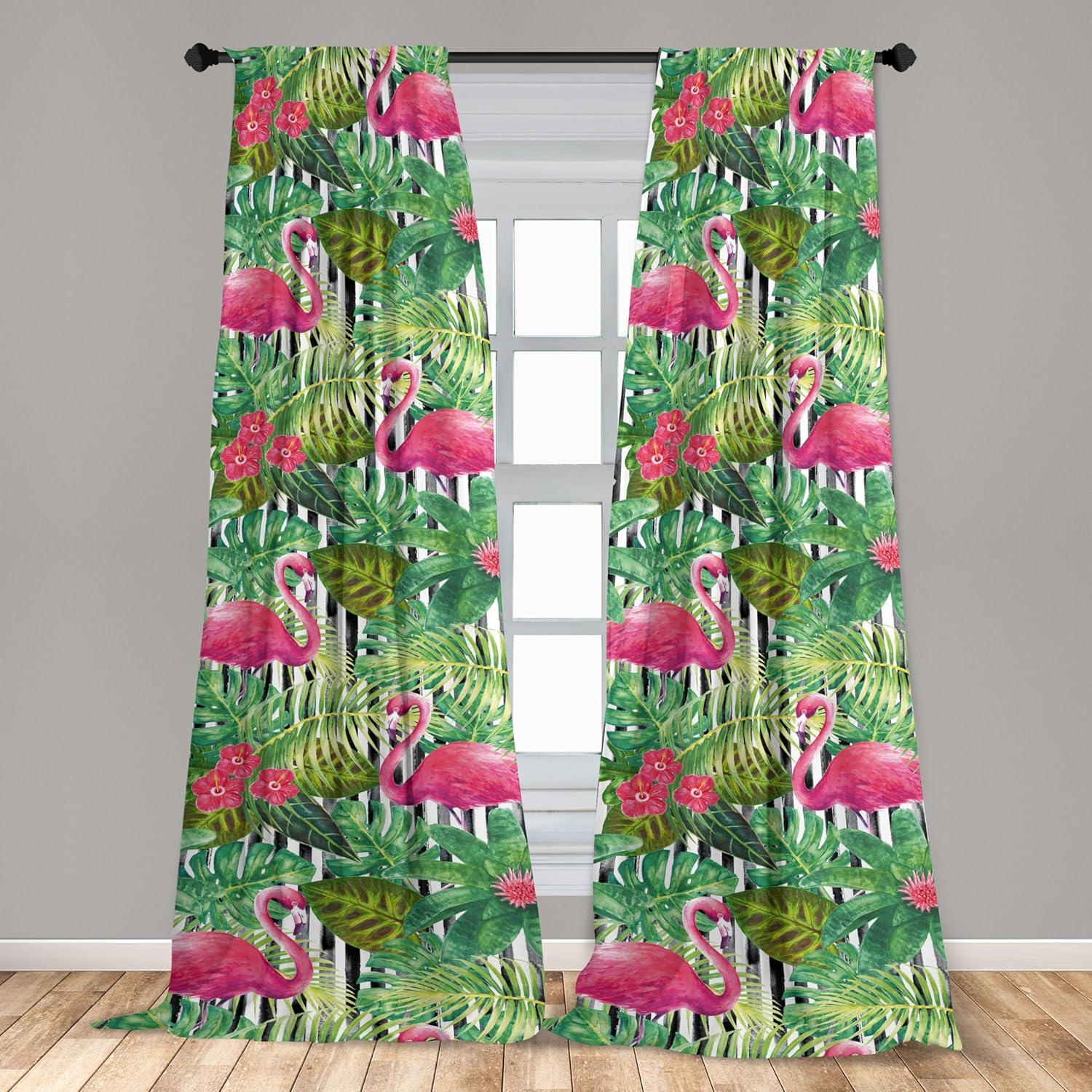 imageAmbesonne Leaf Print Curtains Neutral Toned Woodland Branches Leaves Design on Grunge Striped Back Window Treatments 2 Panel Set for Living Room Bedroom Pair of 28quot x 95quot Grey Teal Pale RedwoodHot Pink Jade Green