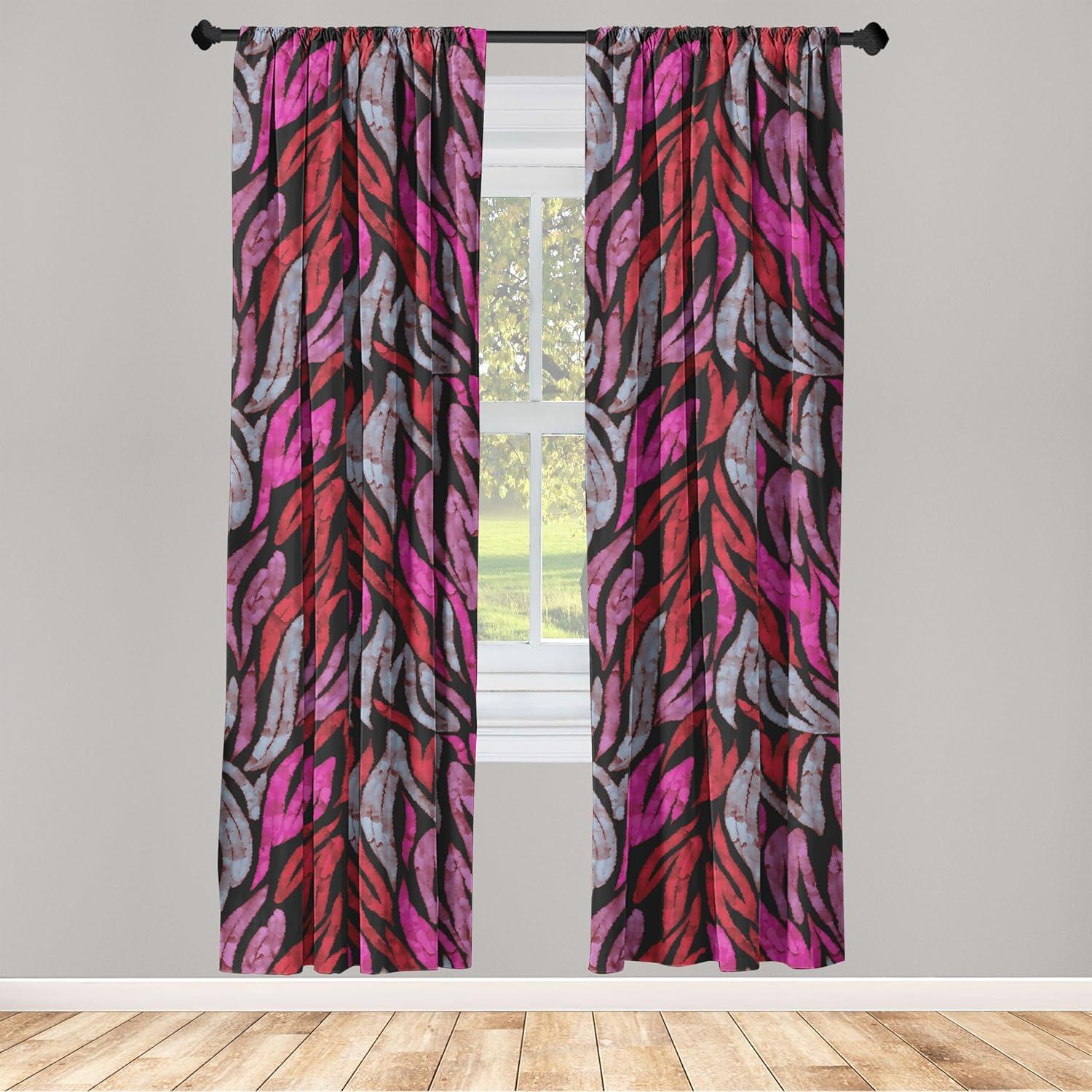 imageAmbesonne Leaf Print Curtains Neutral Toned Woodland Branches Leaves Design on Grunge Striped Back Window Treatments 2 Panel Set for Living Room Bedroom Pair of 28quot x 95quot Grey Teal Pale RedwoodHot Pink and Blue Grey