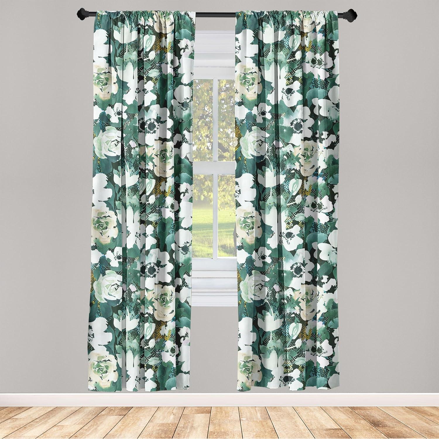 imageAmbesonne Leaf Print Curtains Neutral Toned Woodland Branches Leaves Design on Grunge Striped Back Window Treatments 2 Panel Set for Living Room Bedroom Pair of 28quot x 95quot Grey Teal Pale RedwoodHunter Green and Beige