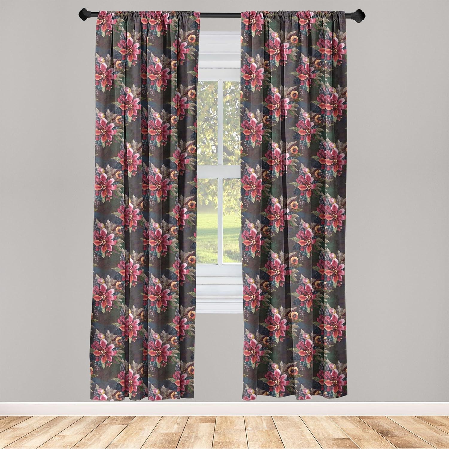 imageAmbesonne Leaf Print Curtains Neutral Toned Woodland Branches Leaves Design on Grunge Striped Back Window Treatments 2 Panel Set for Living Room Bedroom Pair of 28quot x 95quot Grey Teal Pale RedwoodDark Pink Reseda Green