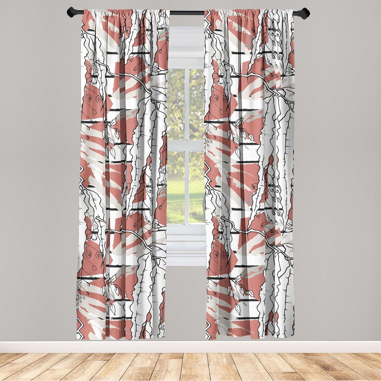 imageAmbesonne Leaf Print Curtains Neutral Toned Woodland Branches Leaves Design on Grunge Striped Back Window Treatments 2 Panel Set for Living Room Bedroom Pair of 28quot x 95quot Grey Teal Pale RedwoodPale Rust Eggshell White