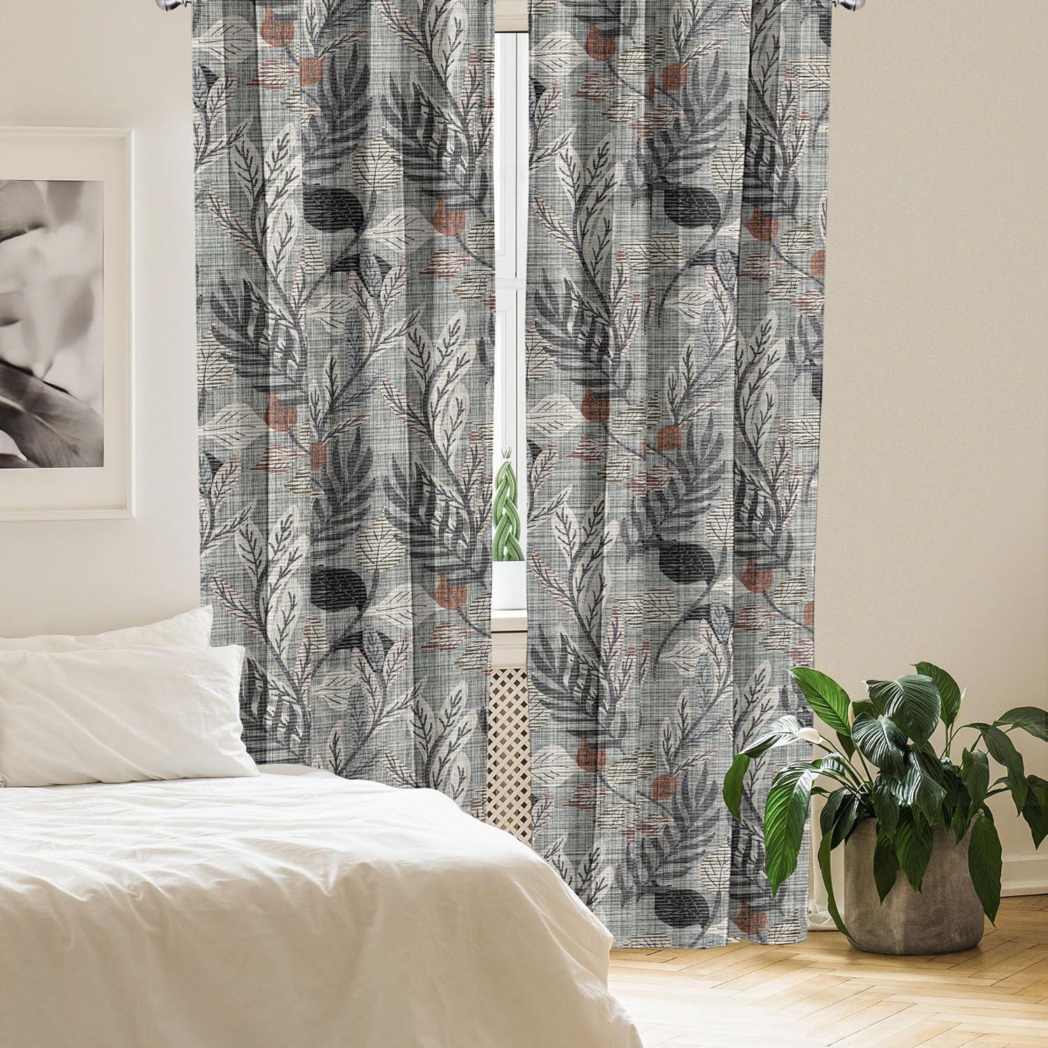 imageAmbesonne Leaf Print Curtains Neutral Toned Woodland Branches Leaves Design on Grunge Striped Back Window Treatments 2 Panel Set for Living Room Bedroom Pair of 28quot x 95quot Grey Teal Pale RedwoodGrey Teal Pale Redwood