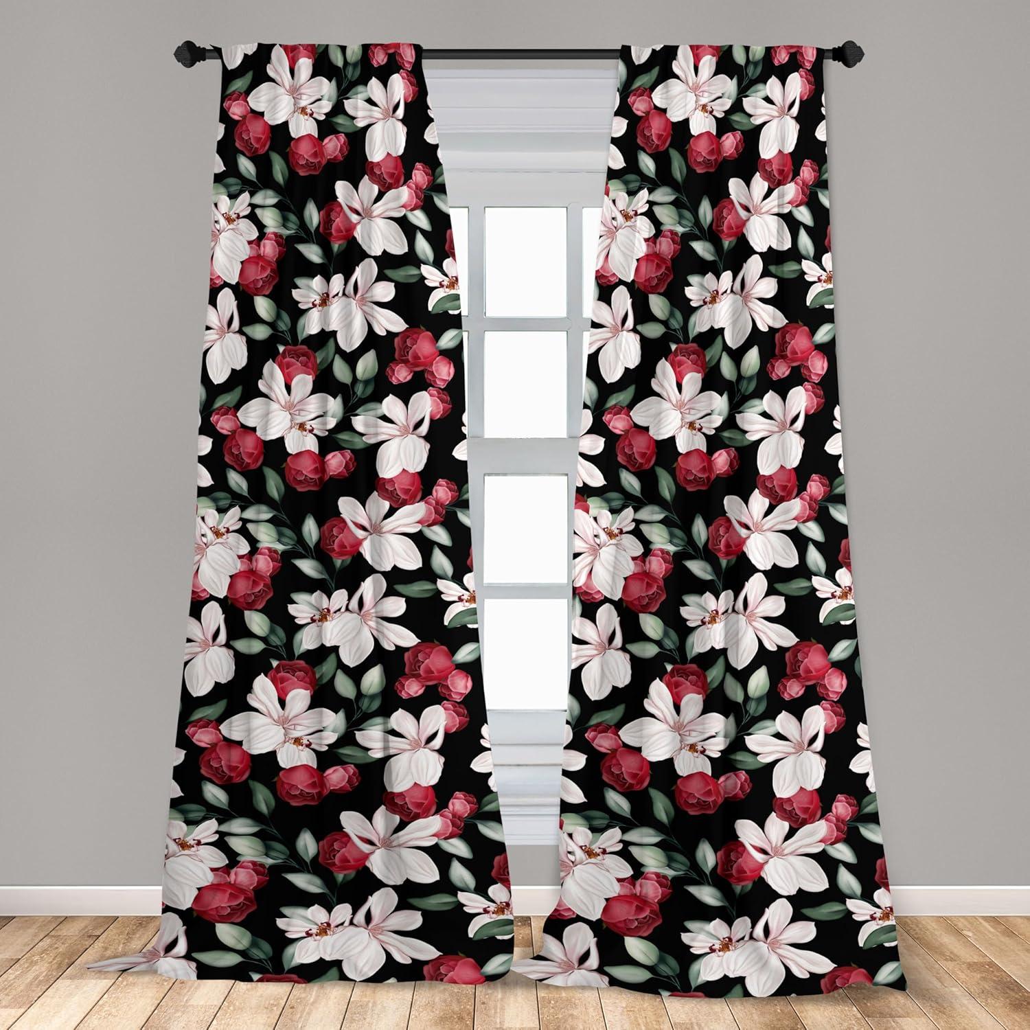 imageAmbesonne Leaf Print Curtains Neutral Toned Woodland Branches Leaves Design on Grunge Striped Back Window Treatments 2 Panel Set for Living Room Bedroom Pair of 28quot x 95quot Grey Teal Pale RedwoodDark Coral Pink