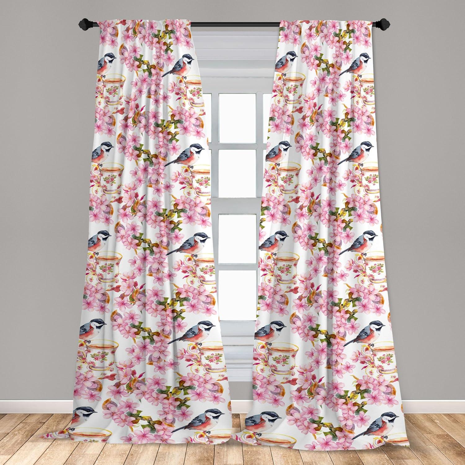imageAmbesonne Leaf Print Curtains Neutral Toned Woodland Branches Leaves Design on Grunge Striped Back Window Treatments 2 Panel Set for Living Room Bedroom Pair of 28quot x 95quot Grey Teal Pale RedwoodOff White Pale Pink