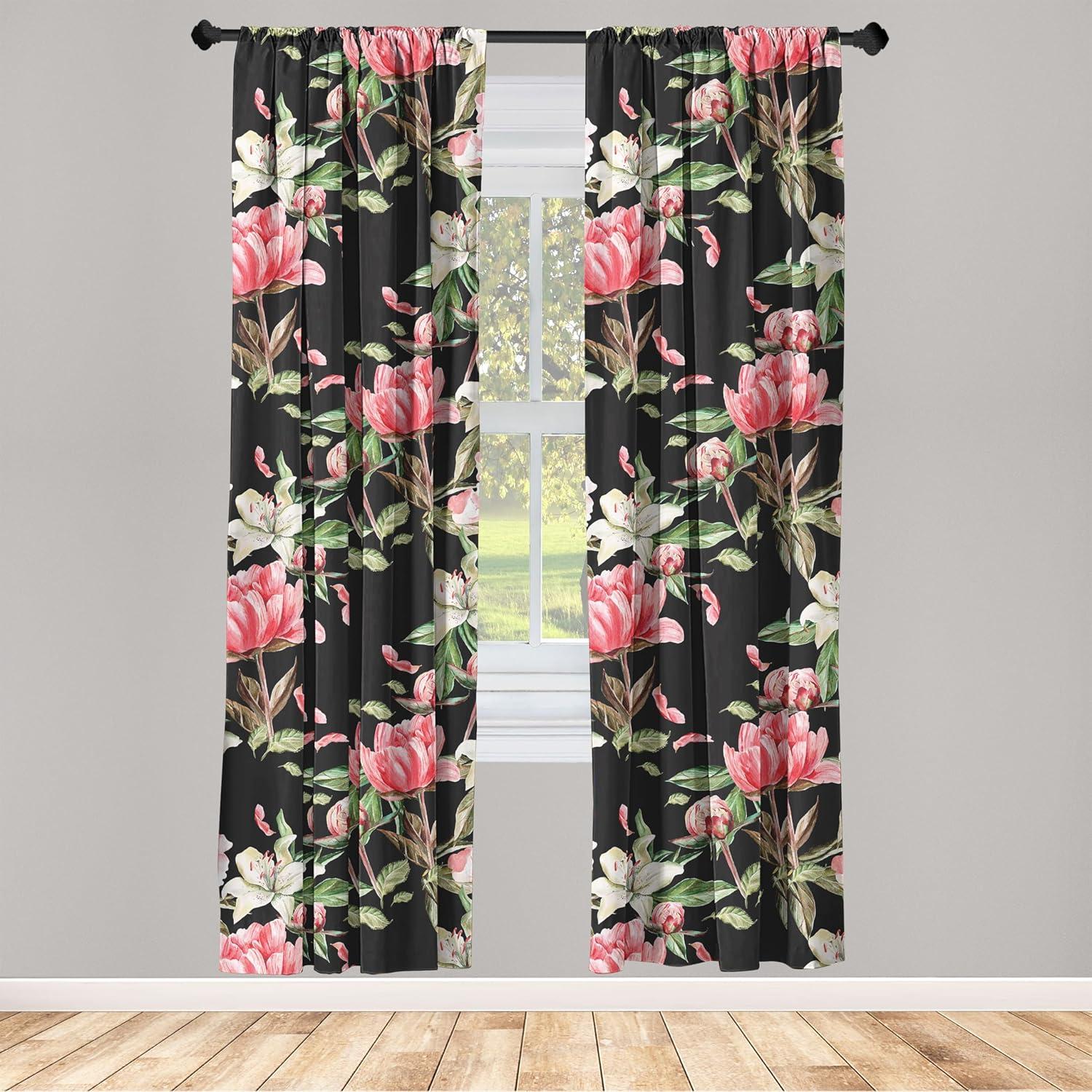 imageAmbesonne Leaf Print Curtains Neutral Toned Woodland Branches Leaves Design on Grunge Striped Back Window Treatments 2 Panel Set for Living Room Bedroom Pair of 28quot x 95quot Grey Teal Pale RedwoodCoral Fern Green