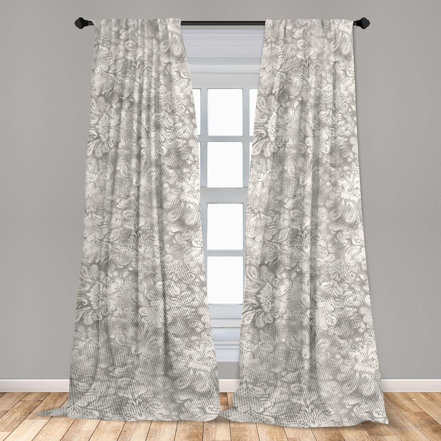 imageAmbesonne Leaf Print Curtains Neutral Toned Woodland Branches Leaves Design on Grunge Striped Back Window Treatments 2 Panel Set for Living Room Bedroom Pair of 28quot x 95quot Grey Teal Pale RedwoodDark Eggshell and Ivory