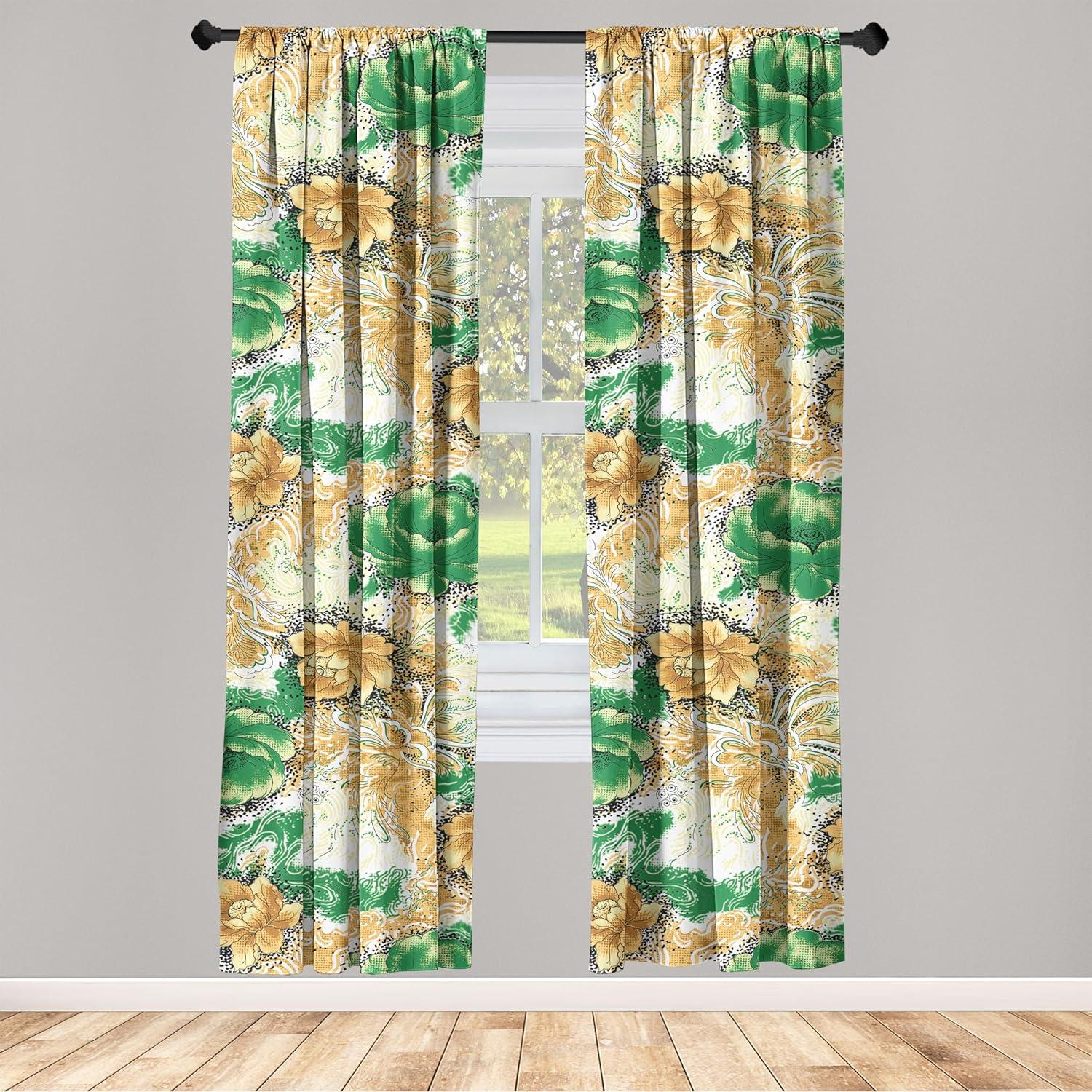 imageAmbesonne Leaf Print Curtains Neutral Toned Woodland Branches Leaves Design on Grunge Striped Back Window Treatments 2 Panel Set for Living Room Bedroom Pair of 28quot x 95quot Grey Teal Pale RedwoodGreen and Amber