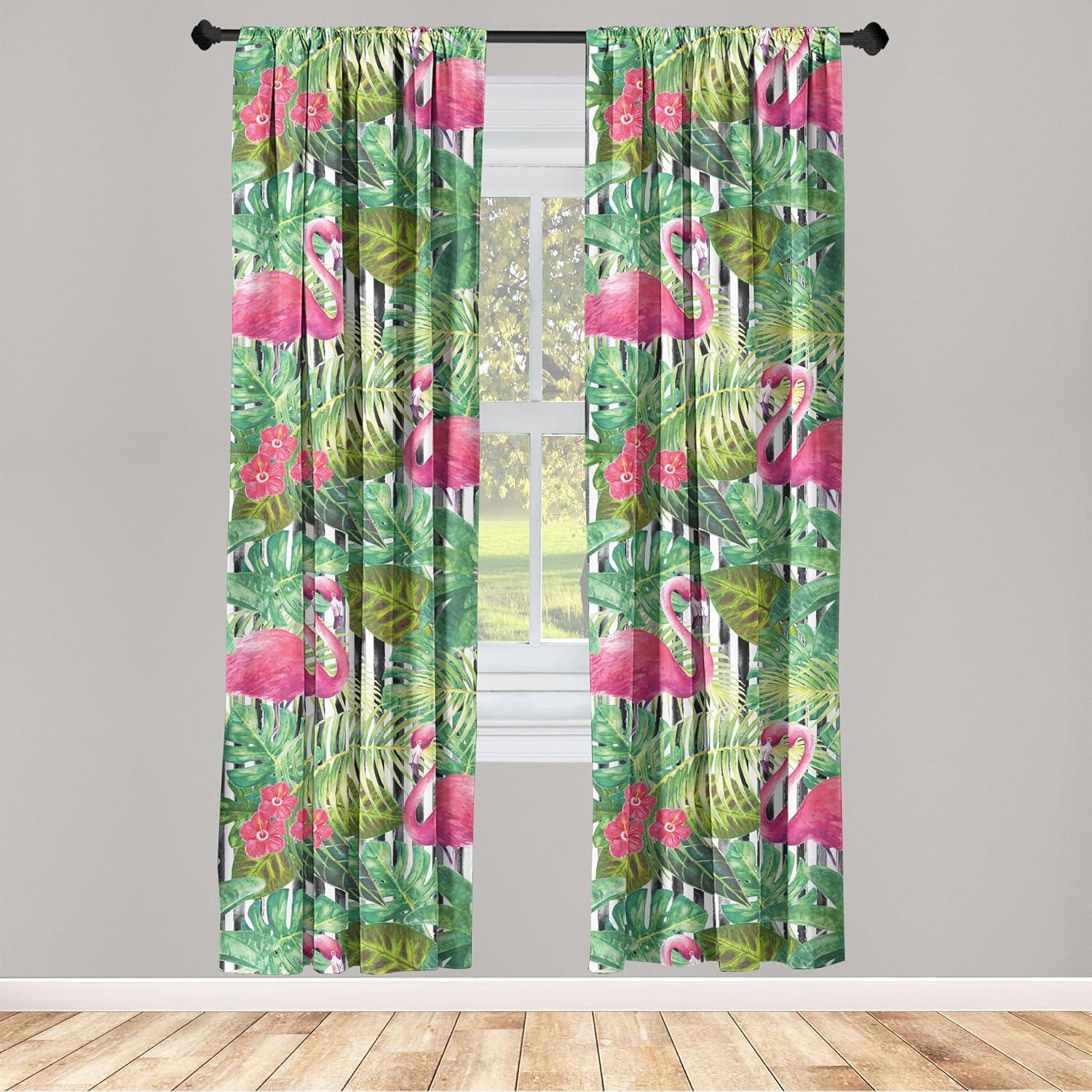 imageAmbesonne Leaf Print Curtains Neutral Toned Woodland Branches Leaves Design on Grunge Striped Back Window Treatments 2 Panel Set for Living Room Bedroom Pair of 28quot x 95quot Grey Teal Pale RedwoodHot Pink Jade Green