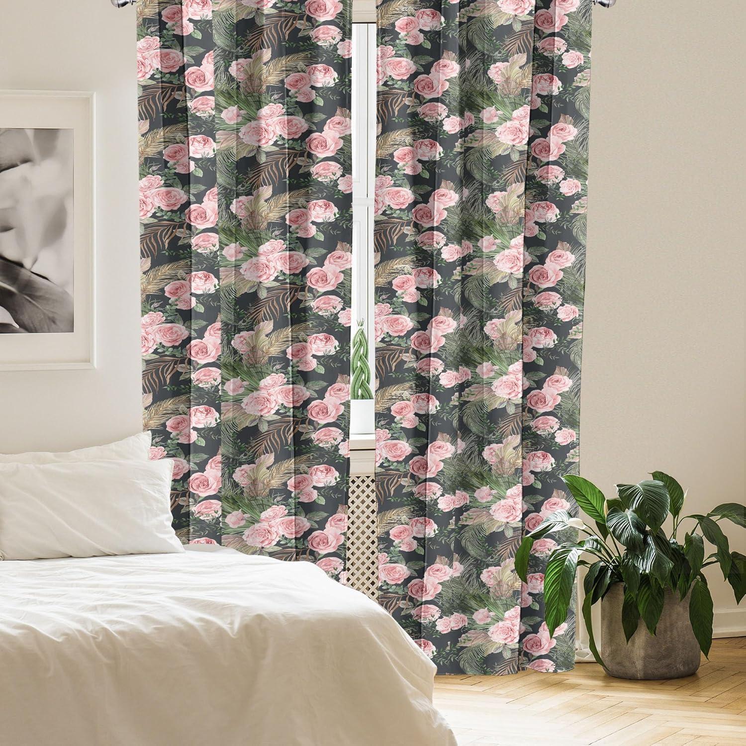 imageAmbesonne Leaf Print Curtains Neutral Toned Woodland Branches Leaves Design on Grunge Striped Back Window Treatments 2 Panel Set for Living Room Bedroom Pair of 28quot x 95quot Grey Teal Pale RedwoodPale Pink Jade Green