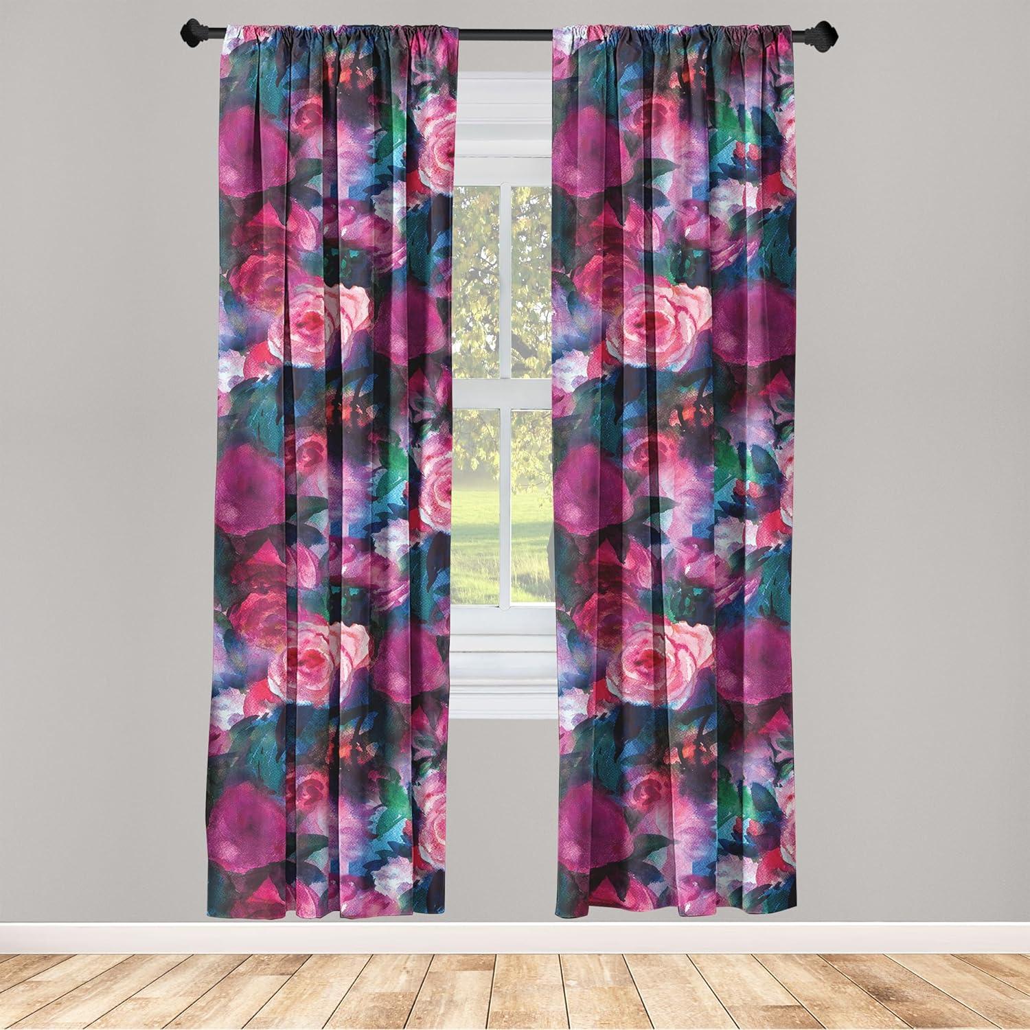 imageAmbesonne Leaf Print Curtains Neutral Toned Woodland Branches Leaves Design on Grunge Striped Back Window Treatments 2 Panel Set for Living Room Bedroom Pair of 28quot x 95quot Grey Teal Pale RedwoodDark Magenta Pink