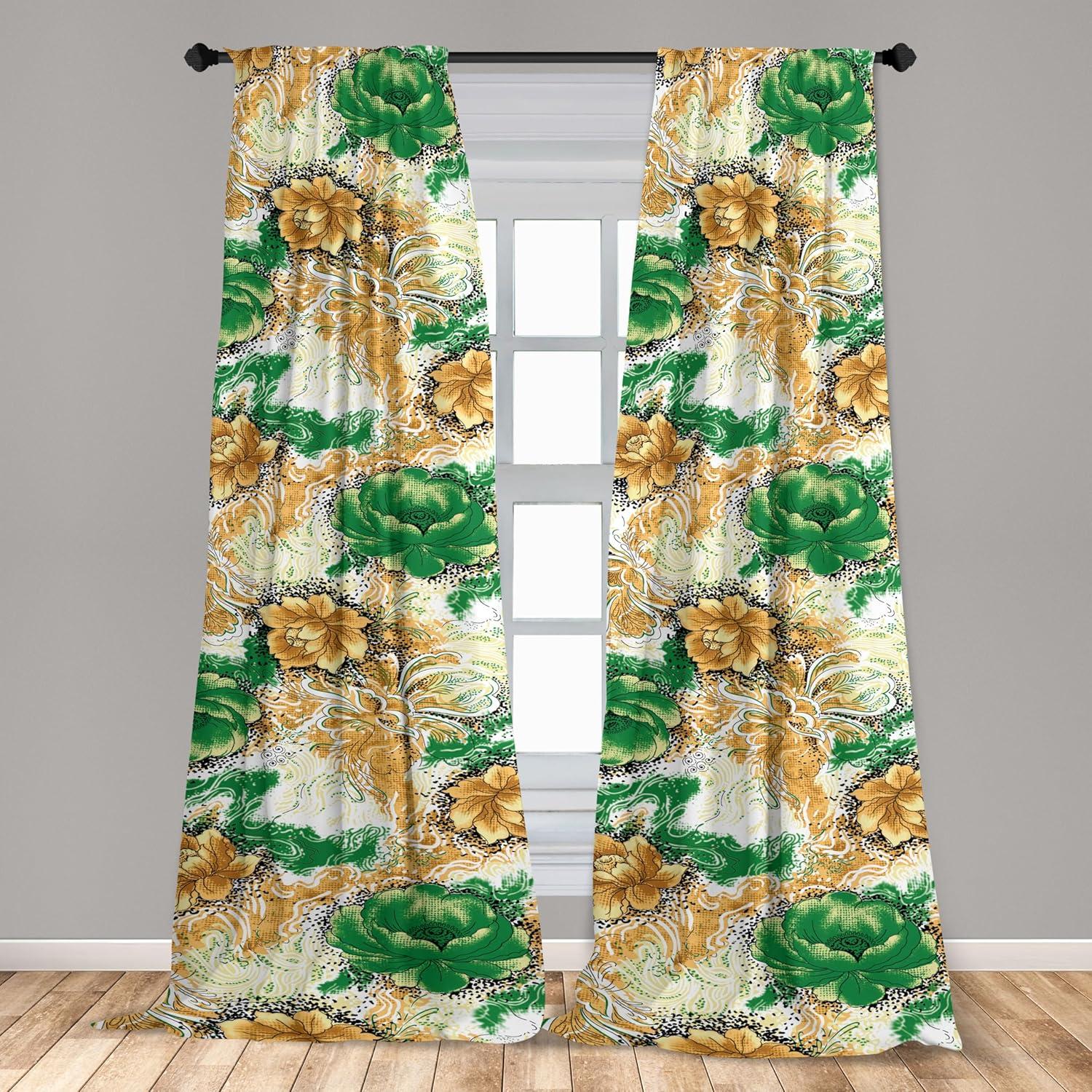 imageAmbesonne Leaf Print Curtains Neutral Toned Woodland Branches Leaves Design on Grunge Striped Back Window Treatments 2 Panel Set for Living Room Bedroom Pair of 28quot x 95quot Grey Teal Pale RedwoodGreen and Amber