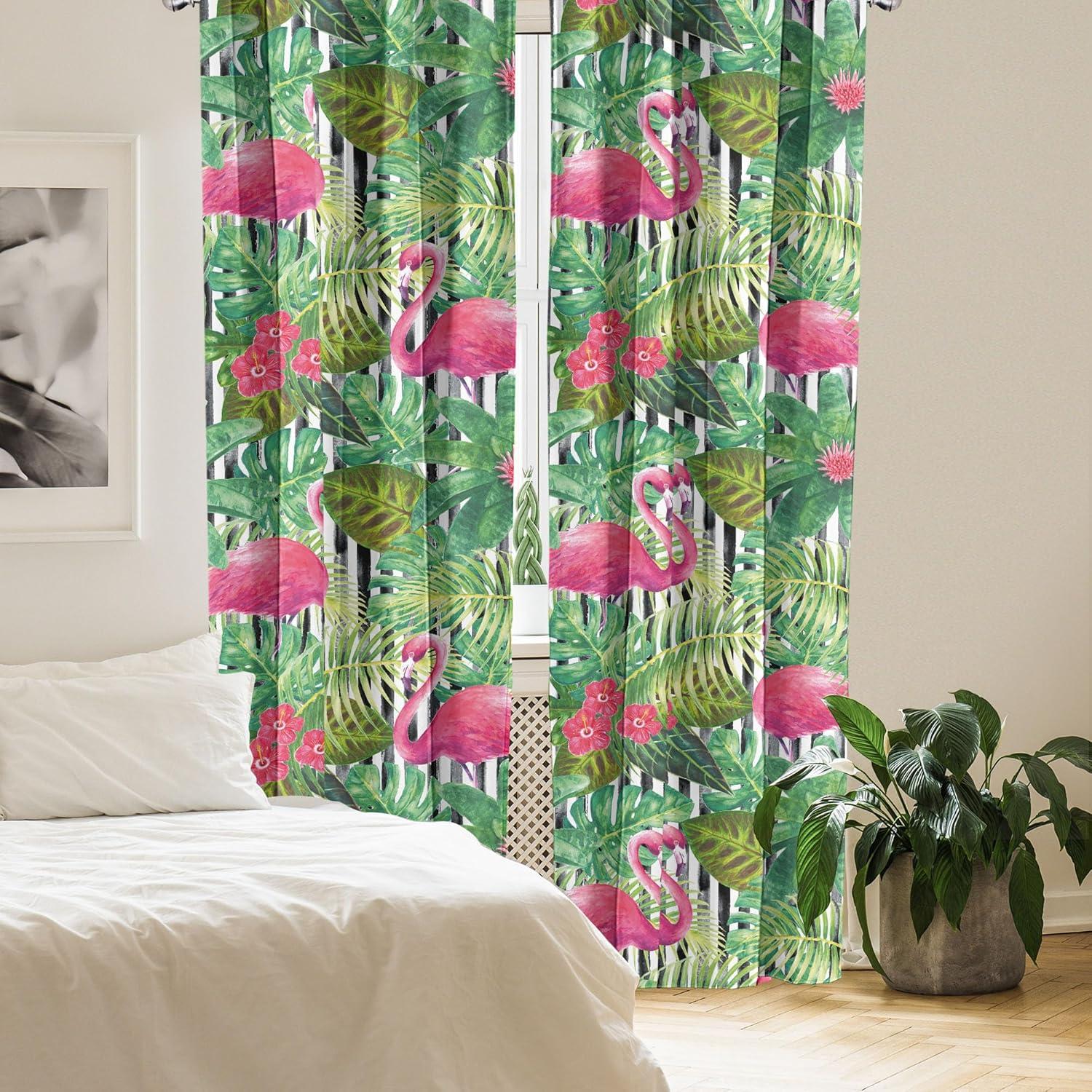 imageAmbesonne Leaf Print Curtains Neutral Toned Woodland Branches Leaves Design on Grunge Striped Back Window Treatments 2 Panel Set for Living Room Bedroom Pair of 28quot x 95quot Grey Teal Pale RedwoodHot Pink Jade Green