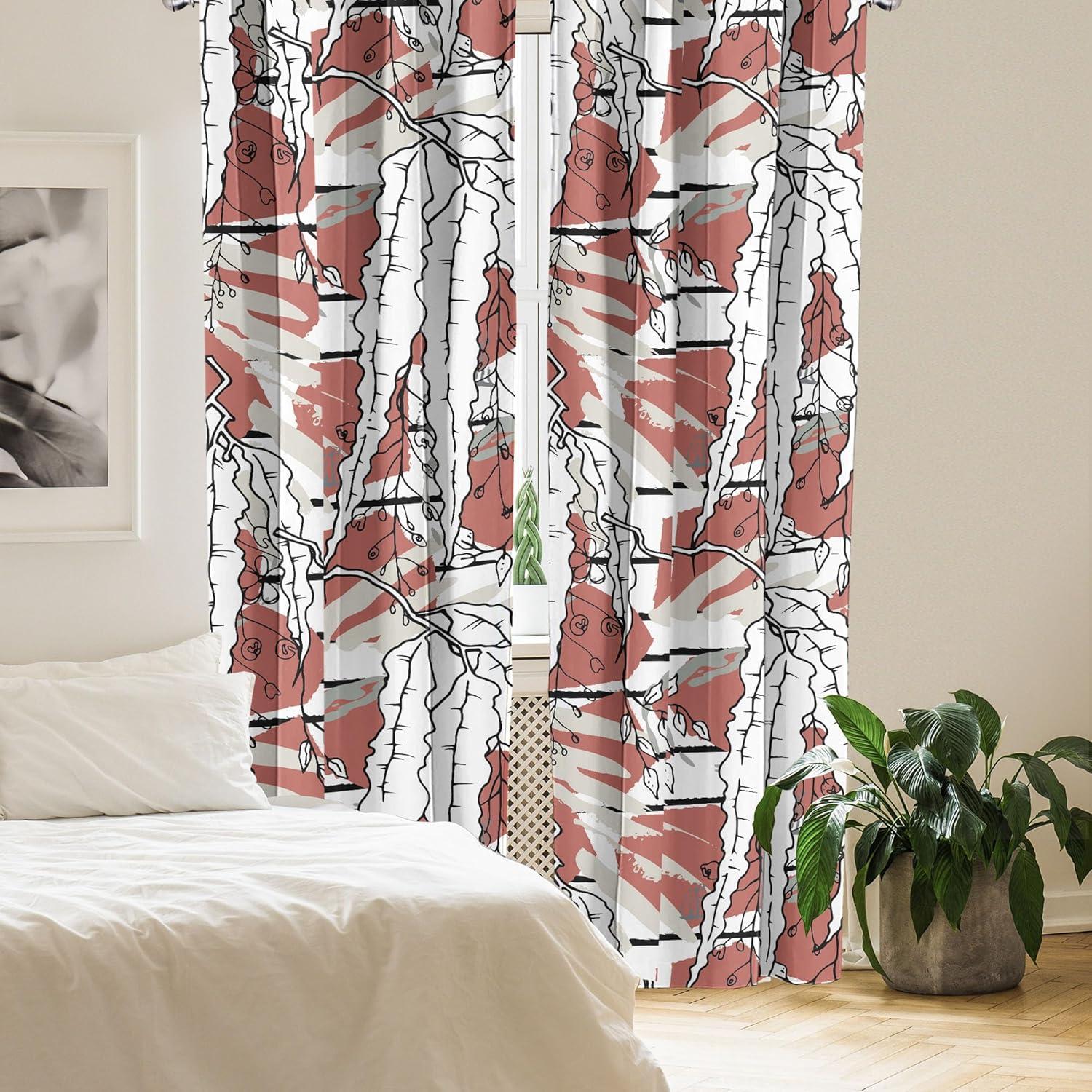 imageAmbesonne Leaf Print Curtains Neutral Toned Woodland Branches Leaves Design on Grunge Striped Back Window Treatments 2 Panel Set for Living Room Bedroom Pair of 28quot x 95quot Grey Teal Pale RedwoodPale Rust Eggshell White