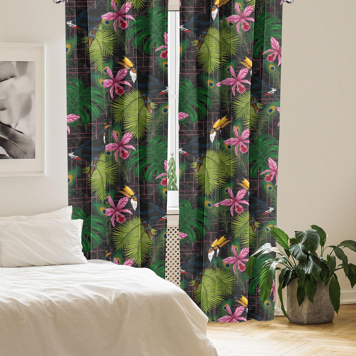 imageAmbesonne Leaf Print Curtains Neutral Toned Woodland Branches Leaves Design on Grunge Striped Back Window Treatments 2 Panel Set for Living Room Bedroom Pair of 28quot x 95quot Grey Teal Pale RedwoodPistachio Green Soft Pink