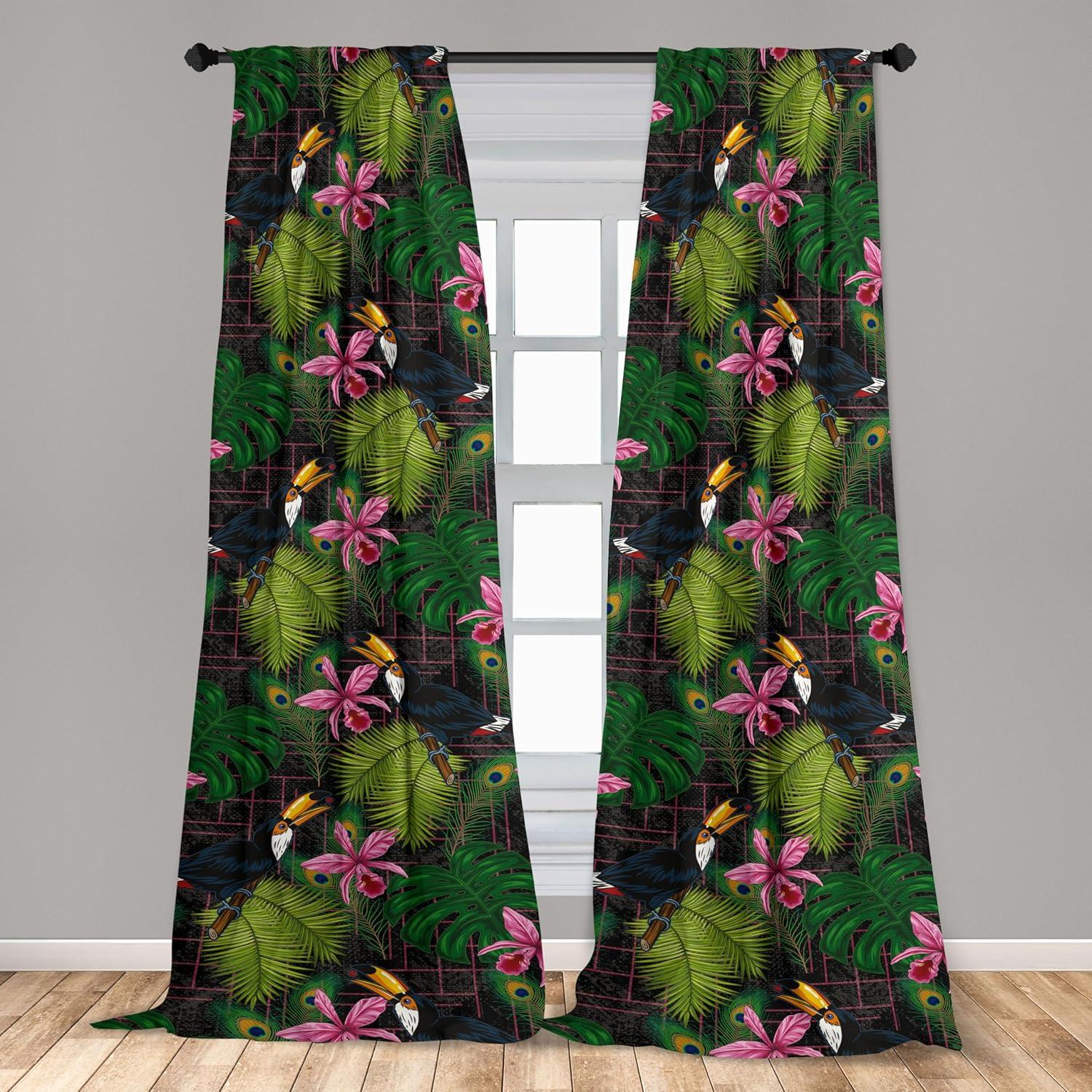 imageAmbesonne Leaf Print Curtains Neutral Toned Woodland Branches Leaves Design on Grunge Striped Back Window Treatments 2 Panel Set for Living Room Bedroom Pair of 28quot x 95quot Grey Teal Pale RedwoodPistachio Green Soft Pink