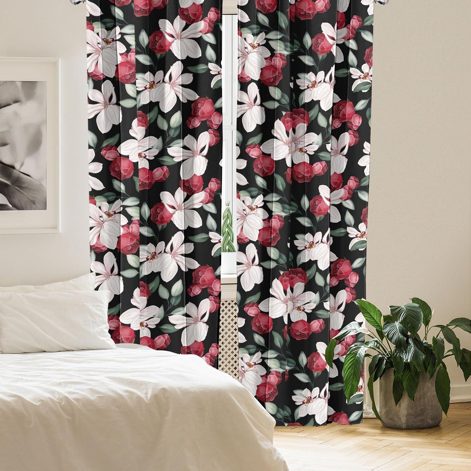 imageAmbesonne Leaf Print Curtains Neutral Toned Woodland Branches Leaves Design on Grunge Striped Back Window Treatments 2 Panel Set for Living Room Bedroom Pair of 28quot x 95quot Grey Teal Pale RedwoodDark Coral Pink