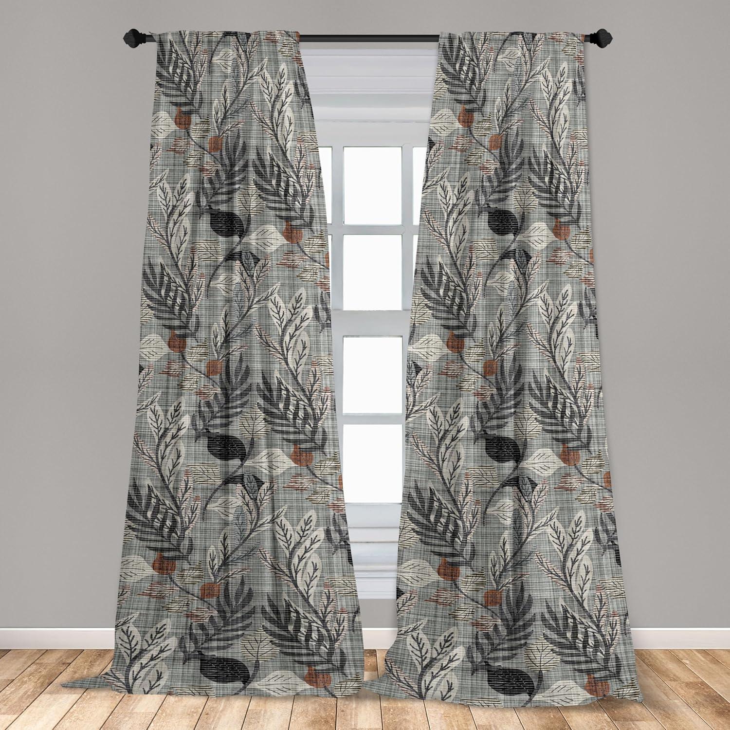 imageAmbesonne Leaf Print Curtains Neutral Toned Woodland Branches Leaves Design on Grunge Striped Back Window Treatments 2 Panel Set for Living Room Bedroom Pair of 28quot x 95quot Grey Teal Pale RedwoodGrey Teal Pale Redwood