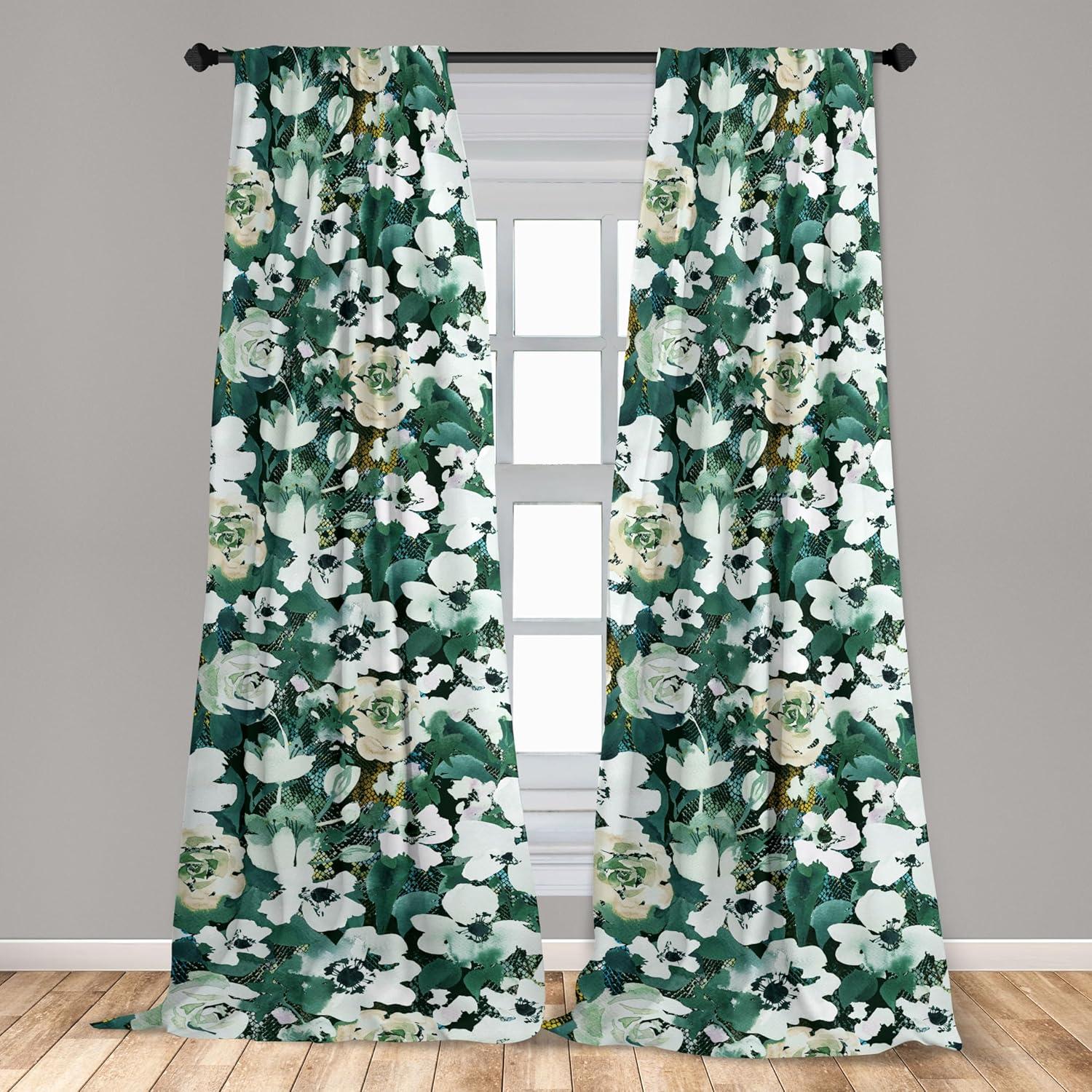 imageAmbesonne Leaf Print Curtains Neutral Toned Woodland Branches Leaves Design on Grunge Striped Back Window Treatments 2 Panel Set for Living Room Bedroom Pair of 28quot x 95quot Grey Teal Pale RedwoodHunter Green and Beige