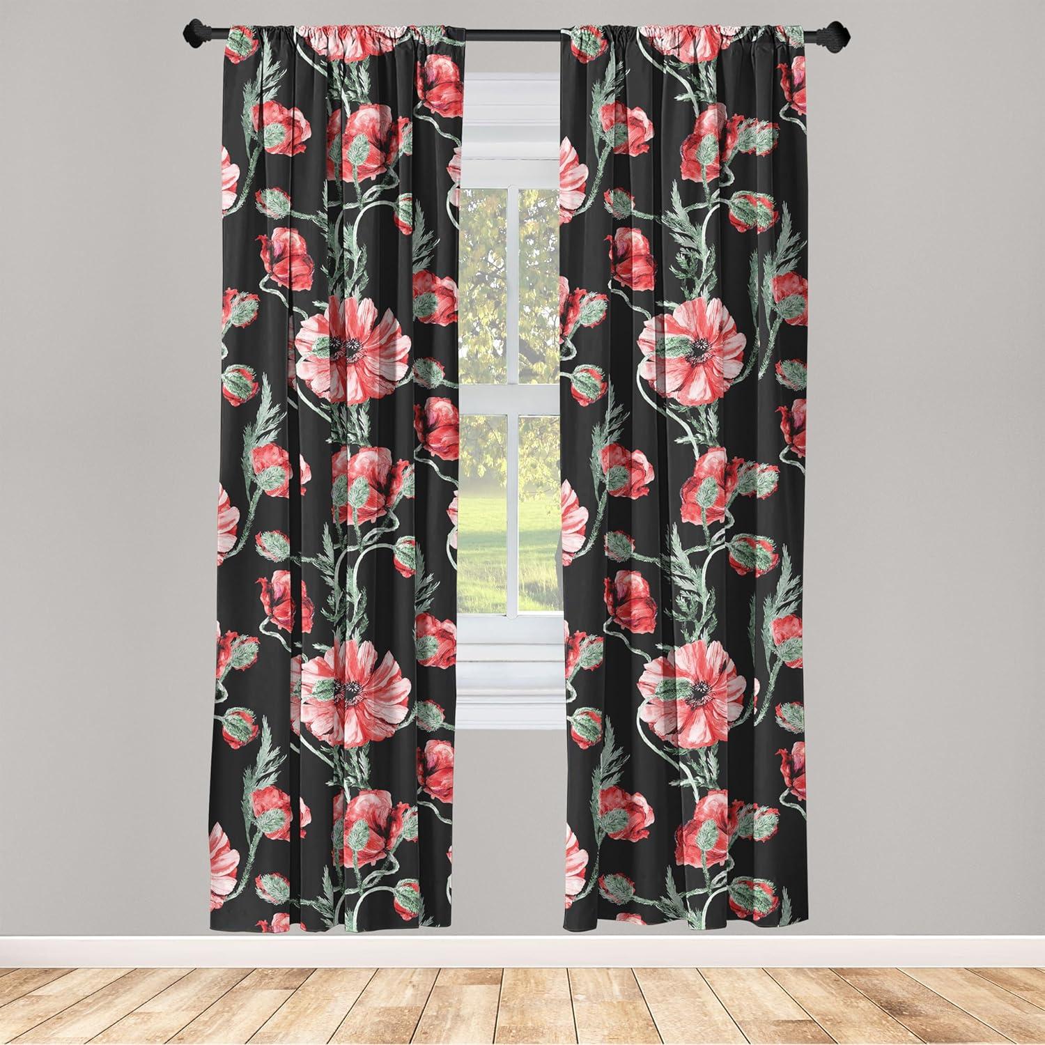 imageAmbesonne Leaf Print Curtains Neutral Toned Woodland Branches Leaves Design on Grunge Striped Back Window Treatments 2 Panel Set for Living Room Bedroom Pair of 28quot x 95quot Grey Teal Pale RedwoodDark Coral Green