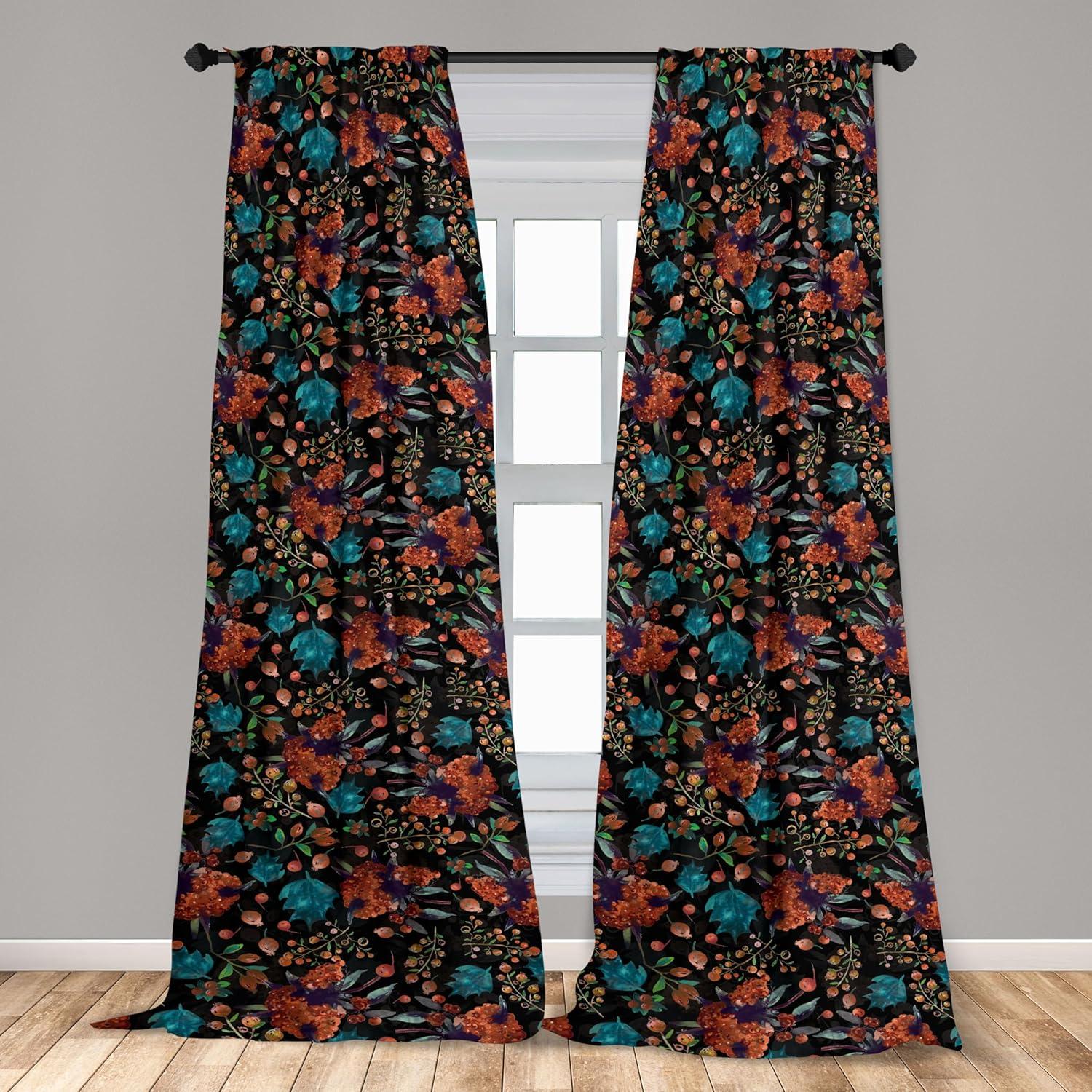 imageAmbesonne Leaf Print Curtains Neutral Toned Woodland Branches Leaves Design on Grunge Striped Back Window Treatments 2 Panel Set for Living Room Bedroom Pair of 28quot x 95quot Grey Teal Pale RedwoodVermilion Dark Turquoise
