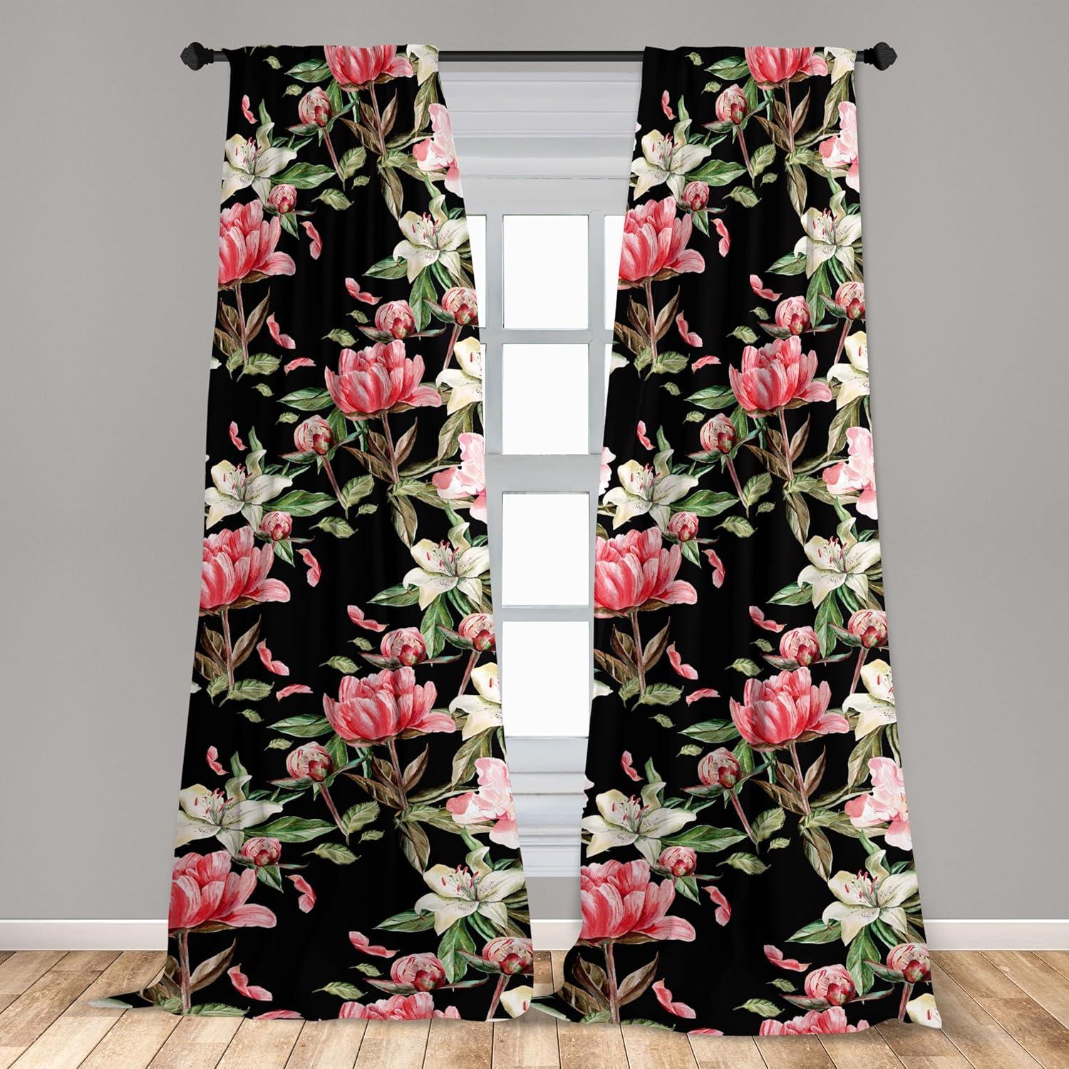 imageAmbesonne Leaf Print Curtains Neutral Toned Woodland Branches Leaves Design on Grunge Striped Back Window Treatments 2 Panel Set for Living Room Bedroom Pair of 28quot x 95quot Grey Teal Pale RedwoodCoral Fern Green