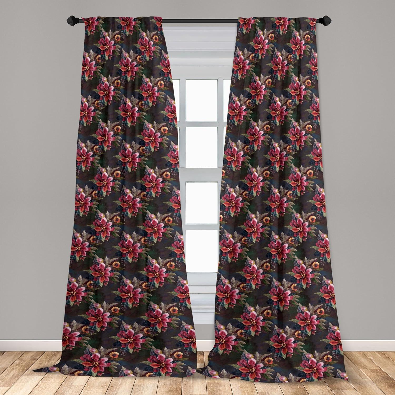 imageAmbesonne Leaf Print Curtains Neutral Toned Woodland Branches Leaves Design on Grunge Striped Back Window Treatments 2 Panel Set for Living Room Bedroom Pair of 28quot x 95quot Grey Teal Pale RedwoodDark Pink Reseda Green