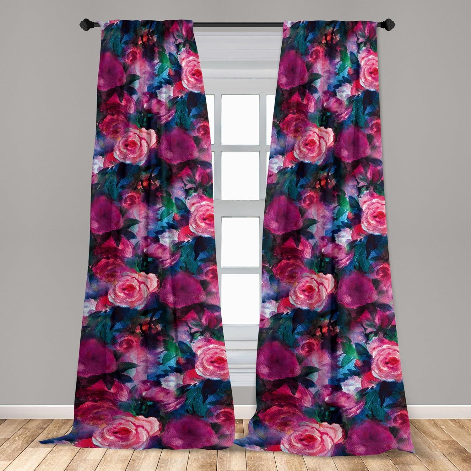 imageAmbesonne Leaf Print Curtains Neutral Toned Woodland Branches Leaves Design on Grunge Striped Back Window Treatments 2 Panel Set for Living Room Bedroom Pair of 28quot x 95quot Grey Teal Pale RedwoodDark Magenta Pink