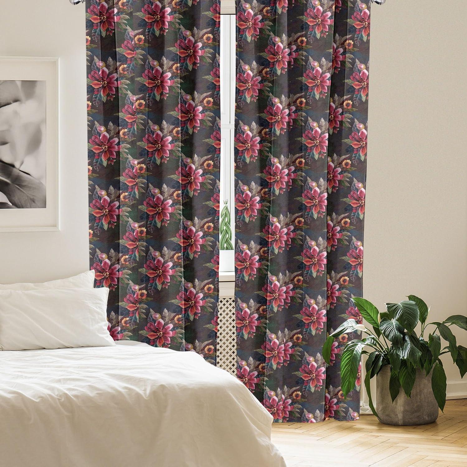 imageAmbesonne Leaf Print Curtains Neutral Toned Woodland Branches Leaves Design on Grunge Striped Back Window Treatments 2 Panel Set for Living Room Bedroom Pair of 28quot x 95quot Grey Teal Pale RedwoodDark Pink Reseda Green