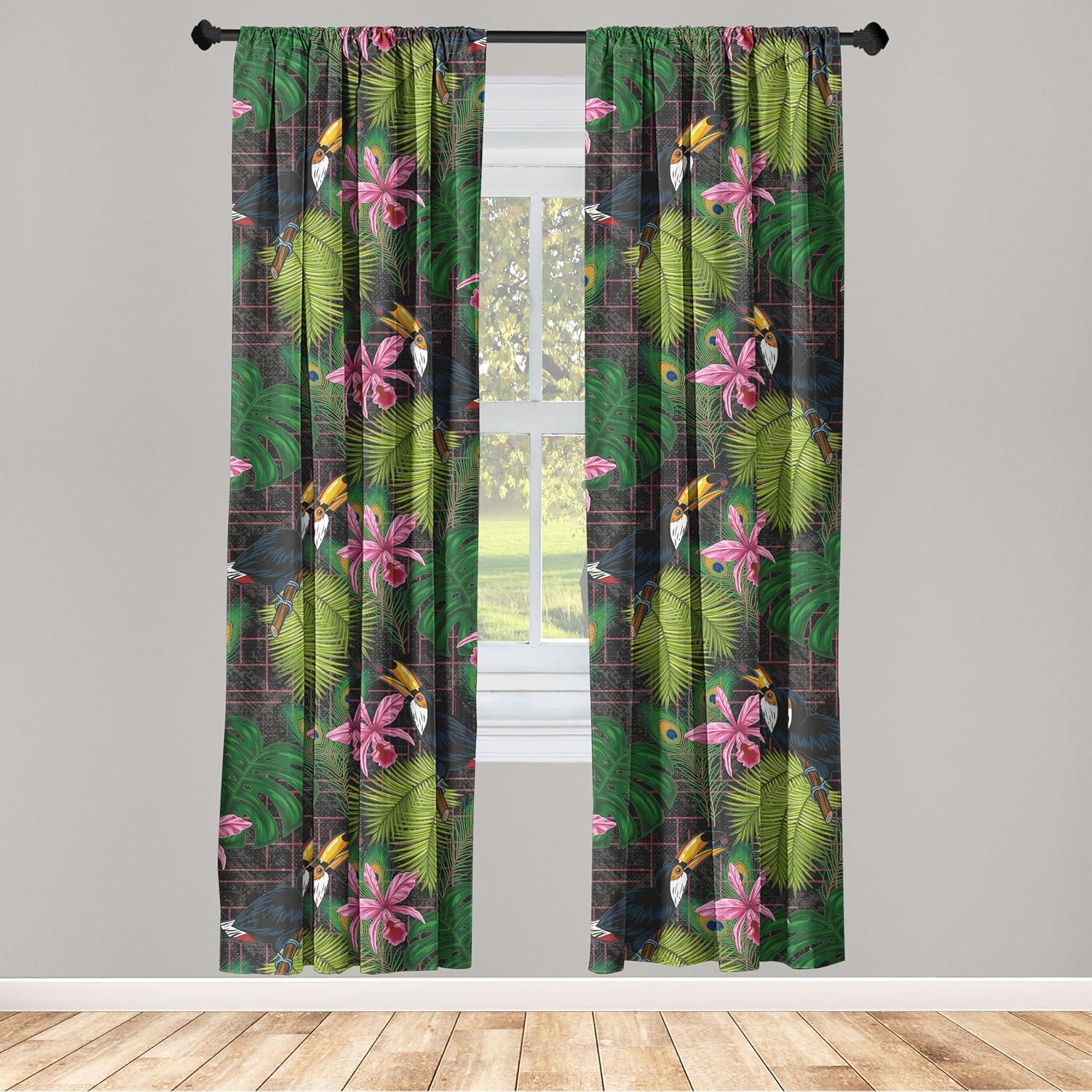 imageAmbesonne Leaf Print Curtains Neutral Toned Woodland Branches Leaves Design on Grunge Striped Back Window Treatments 2 Panel Set for Living Room Bedroom Pair of 28quot x 95quot Grey Teal Pale RedwoodPistachio Green Soft Pink