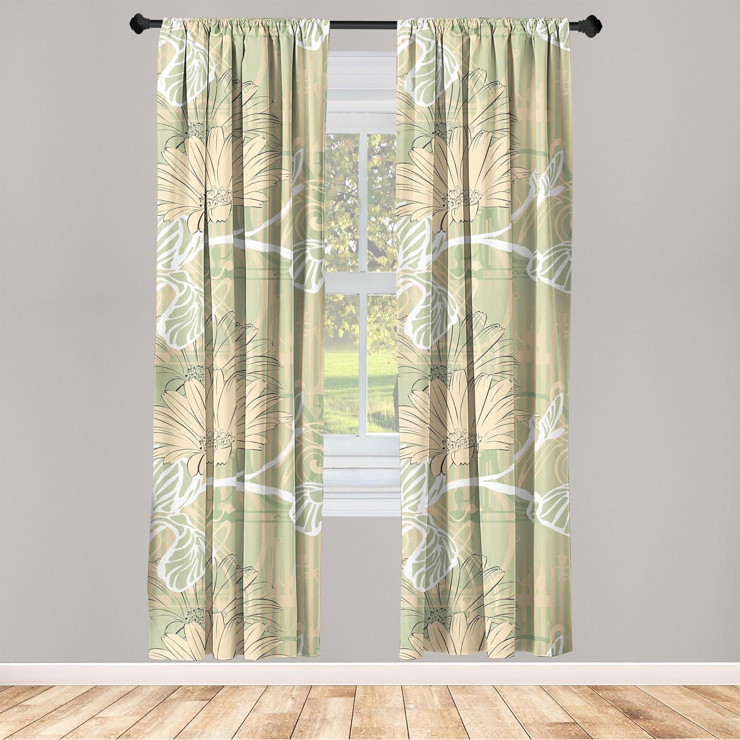 imageAmbesonne Leaf Print Curtains Neutral Toned Woodland Branches Leaves Design on Grunge Striped Back Window Treatments 2 Panel Set for Living Room Bedroom Pair of 28quot x 95quot Grey Teal Pale RedwoodPistachio Green and Peach