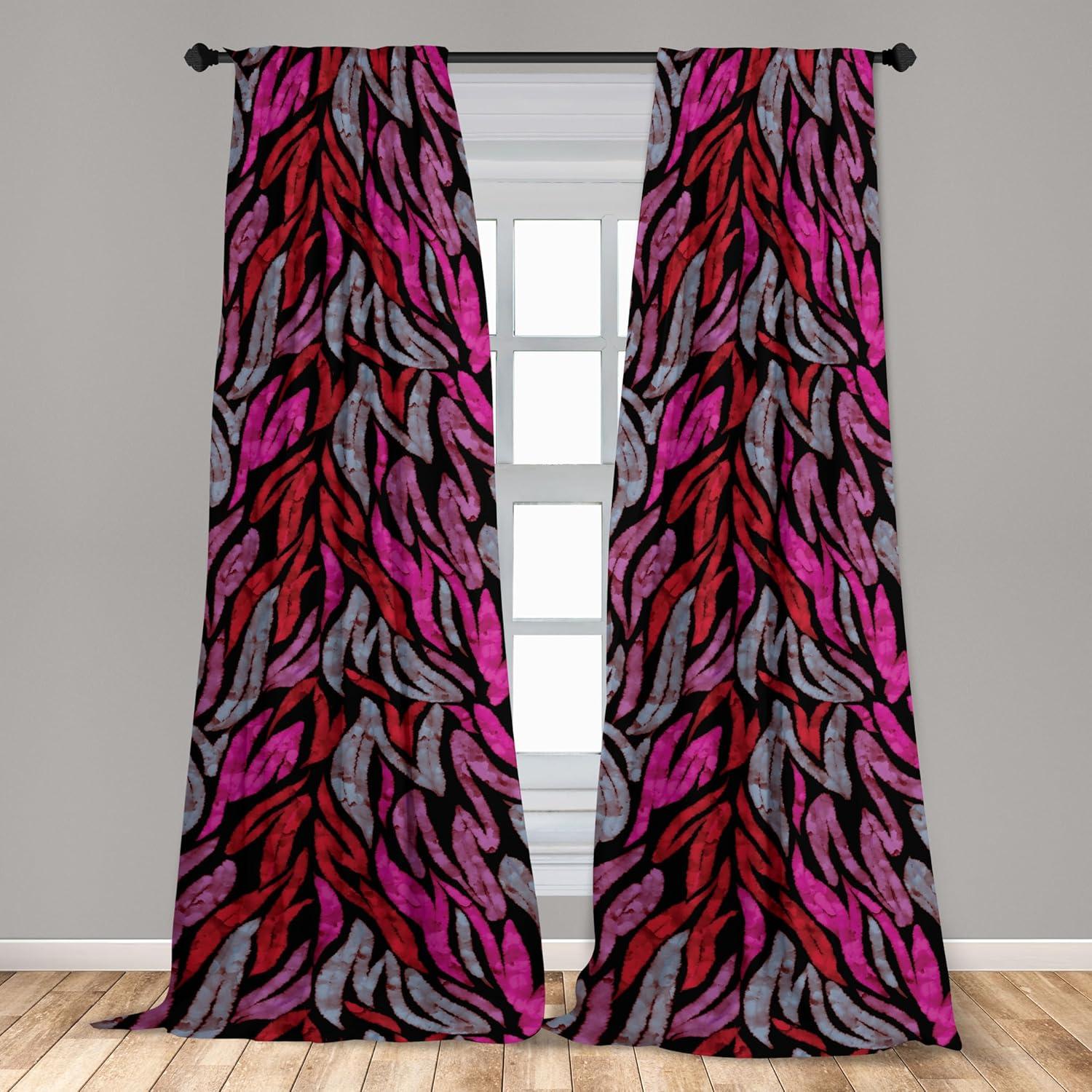 imageAmbesonne Leaf Print Curtains Neutral Toned Woodland Branches Leaves Design on Grunge Striped Back Window Treatments 2 Panel Set for Living Room Bedroom Pair of 28quot x 95quot Grey Teal Pale RedwoodHot Pink and Blue Grey