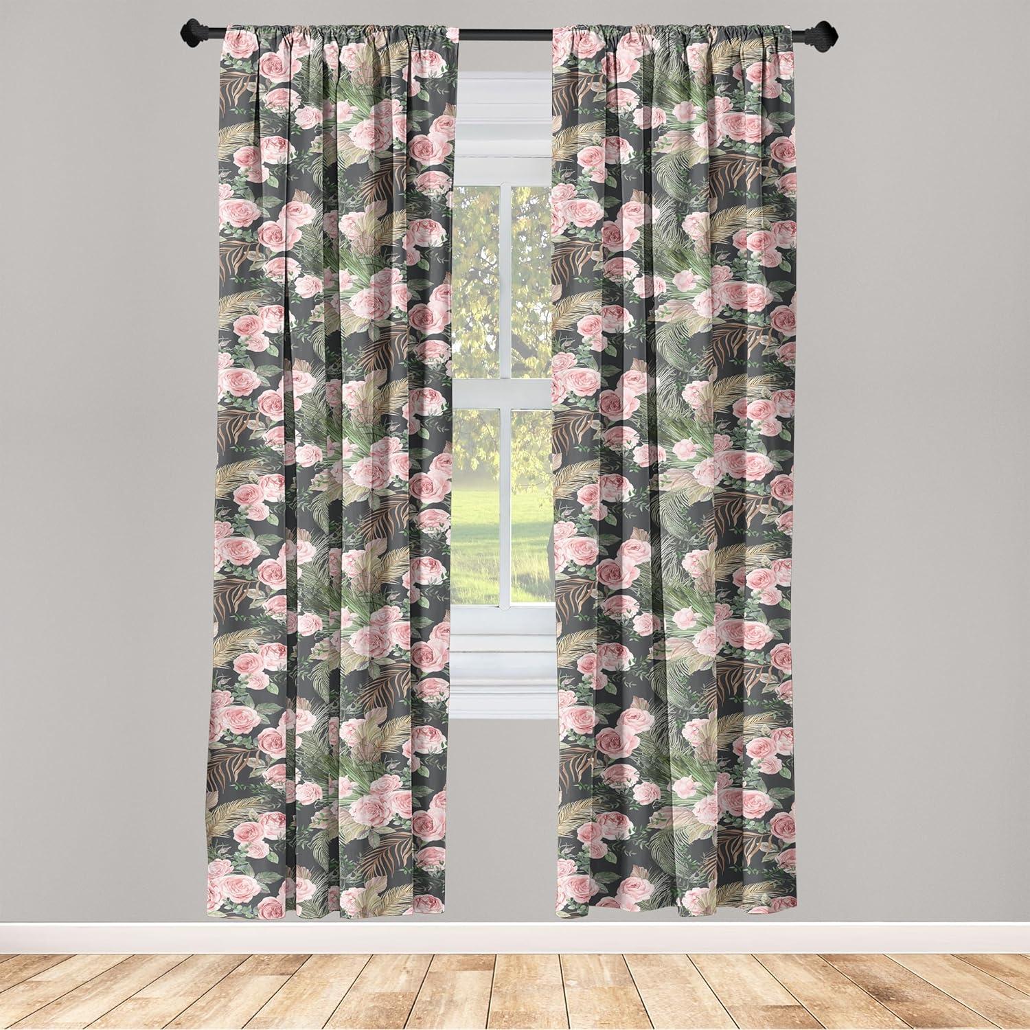 imageAmbesonne Leaf Print Curtains Neutral Toned Woodland Branches Leaves Design on Grunge Striped Back Window Treatments 2 Panel Set for Living Room Bedroom Pair of 28quot x 95quot Grey Teal Pale RedwoodPale Pink Jade Green