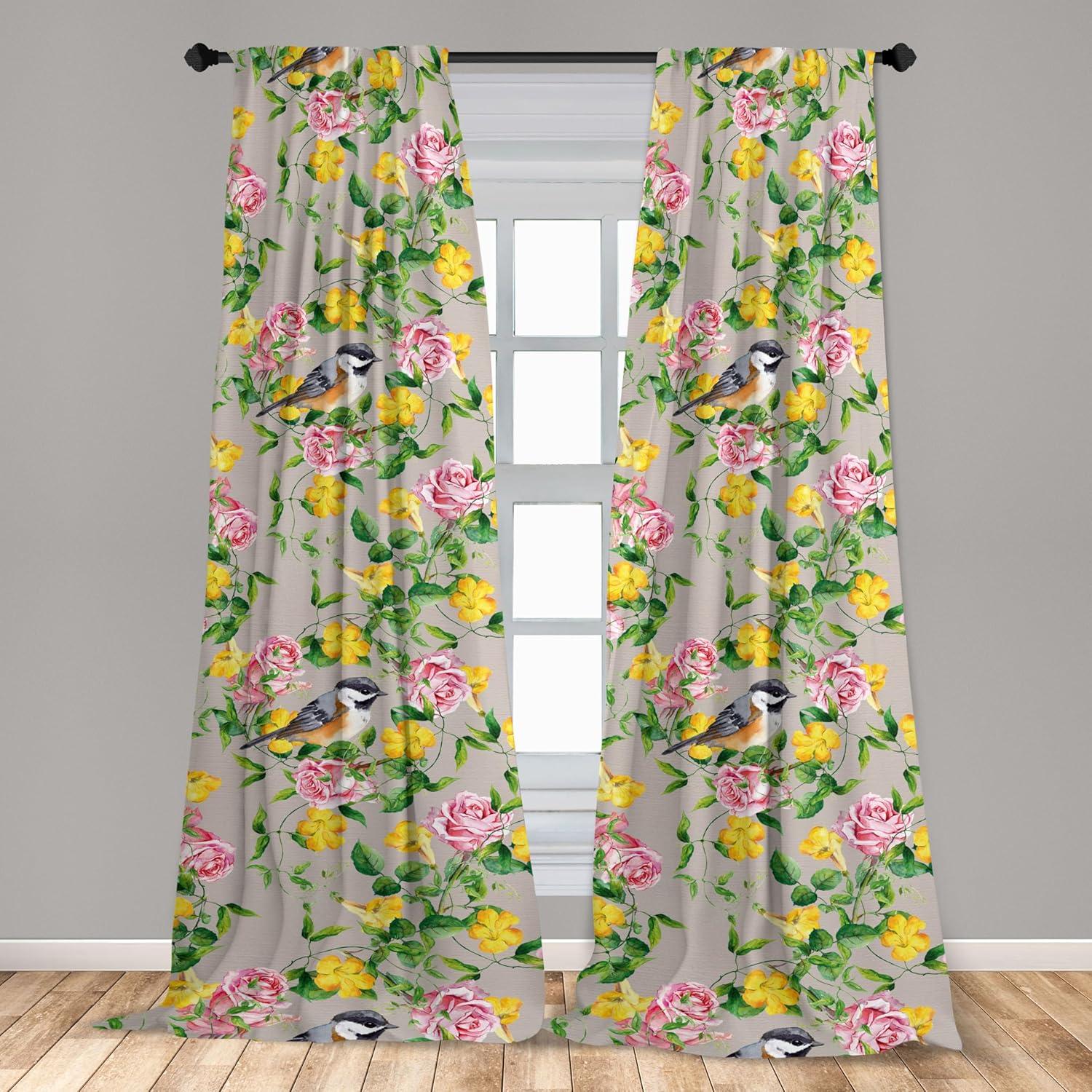imageAmbesonne Leaf Print Curtains Neutral Toned Woodland Branches Leaves Design on Grunge Striped Back Window Treatments 2 Panel Set for Living Room Bedroom Pair of 28quot x 95quot Grey Teal Pale RedwoodMustard Fern Green Blush