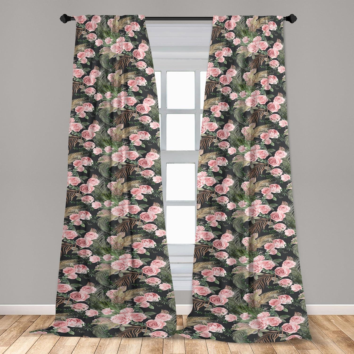 imageAmbesonne Leaf Print Curtains Neutral Toned Woodland Branches Leaves Design on Grunge Striped Back Window Treatments 2 Panel Set for Living Room Bedroom Pair of 28quot x 95quot Grey Teal Pale RedwoodPale Pink Jade Green
