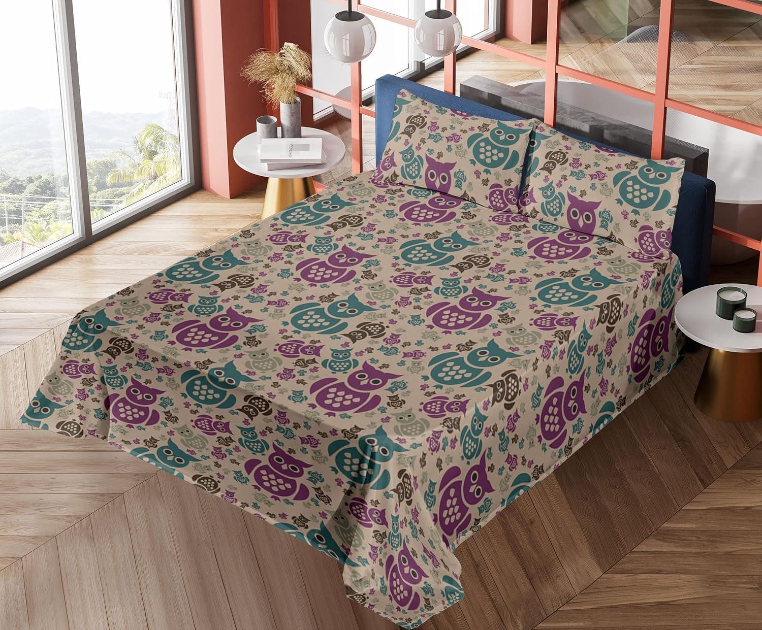 imageAmbesonne Meadow Vibes Sheet Set Line Art Neutral Colors Boho Pampas Design on Geometric Back Print Fitted and Flat Sheet with Pillowcase Bedding Accent 3 Piece Set Twin Pale Salmon Off WhitePurple Teal and Pastel Brown