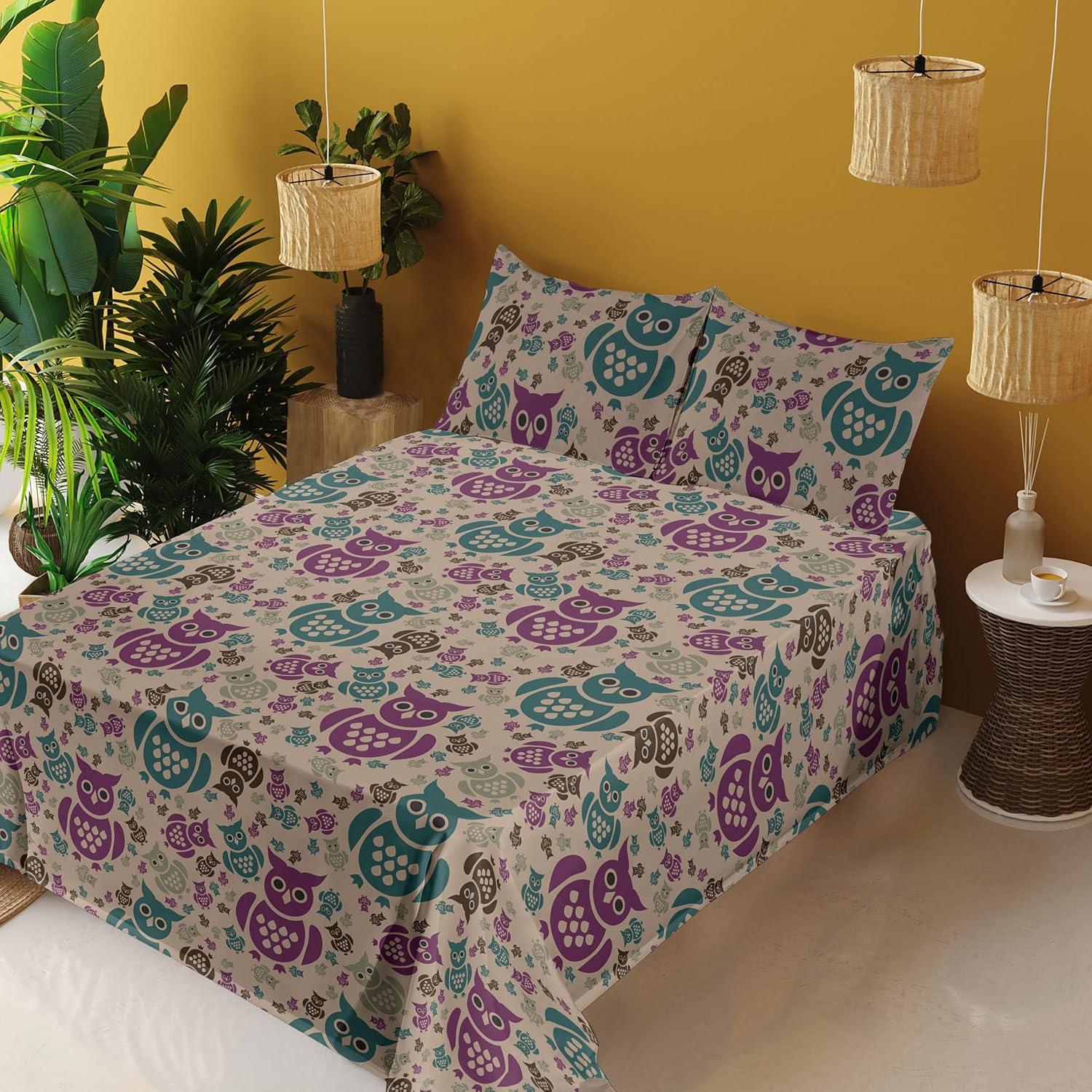 imageAmbesonne Meadow Vibes Sheet Set Line Art Neutral Colors Boho Pampas Design on Geometric Back Print Fitted and Flat Sheet with Pillowcase Bedding Accent 3 Piece Set Twin Pale Salmon Off WhitePurple Teal and Pastel Brown