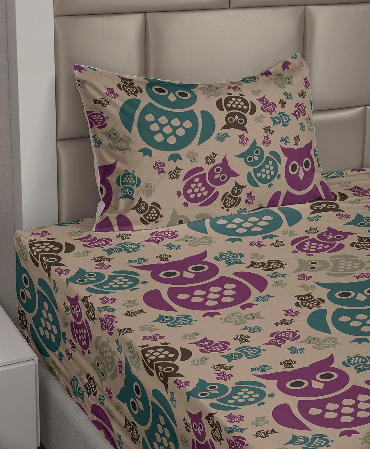 imageAmbesonne Meadow Vibes Sheet Set Line Art Neutral Colors Boho Pampas Design on Geometric Back Print Fitted and Flat Sheet with Pillowcase Bedding Accent 3 Piece Set Twin Pale Salmon Off WhitePurple Teal and Pastel Brown