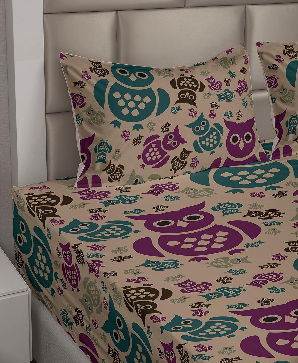 imageAmbesonne Meadow Vibes Sheet Set Line Art Neutral Colors Boho Pampas Design on Geometric Back Print Fitted and Flat Sheet with Pillowcase Bedding Accent 3 Piece Set Twin Pale Salmon Off WhitePurple Teal and Pastel Brown