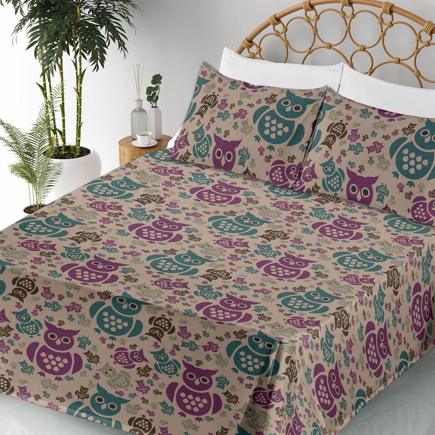imageAmbesonne Meadow Vibes Sheet Set Line Art Neutral Colors Boho Pampas Design on Geometric Back Print Fitted and Flat Sheet with Pillowcase Bedding Accent 3 Piece Set Twin Pale Salmon Off WhitePurple Teal and Pastel Brown