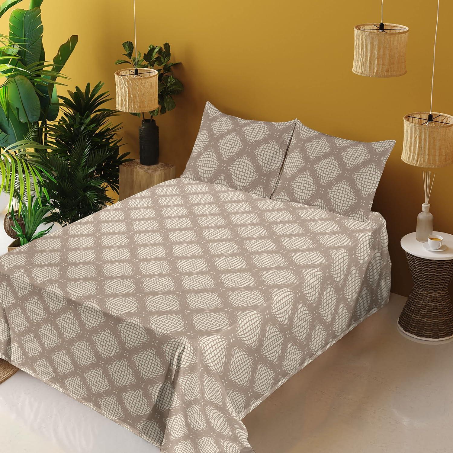 imageAmbesonne Meadow Vibes Sheet Set Line Art Neutral Colors Boho Pampas Design on Geometric Back Print Fitted and Flat Sheet with Pillowcase Bedding Accent 3 Piece Set Twin Pale Salmon Off WhiteWarm Taupe Champagne