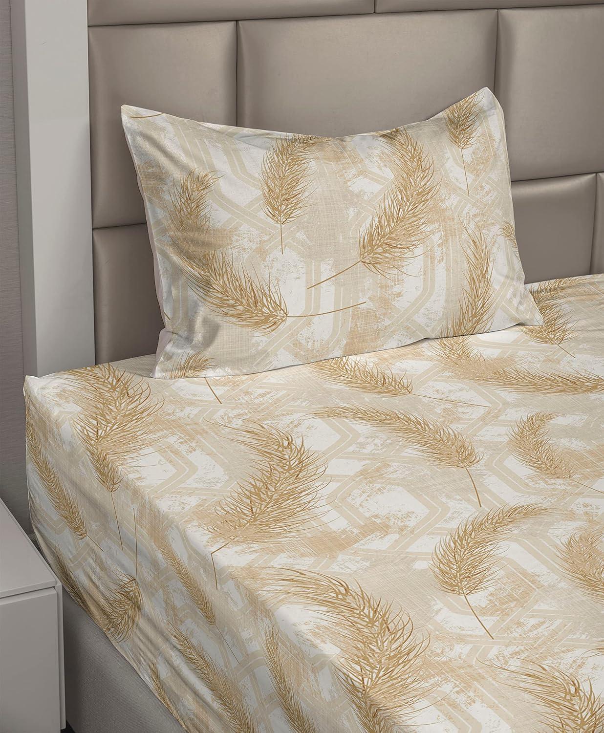 imageAmbesonne Meadow Vibes Sheet Set Line Art Neutral Colors Boho Pampas Design on Geometric Back Print Fitted and Flat Sheet with Pillowcase Bedding Accent 3 Piece Set Twin Pale Salmon Off WhitePale Salmon Off White