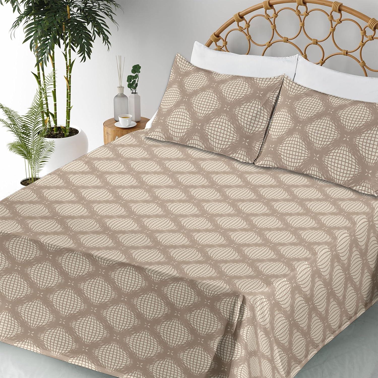 imageAmbesonne Meadow Vibes Sheet Set Line Art Neutral Colors Boho Pampas Design on Geometric Back Print Fitted and Flat Sheet with Pillowcase Bedding Accent 3 Piece Set Twin Pale Salmon Off WhiteWarm Taupe Champagne