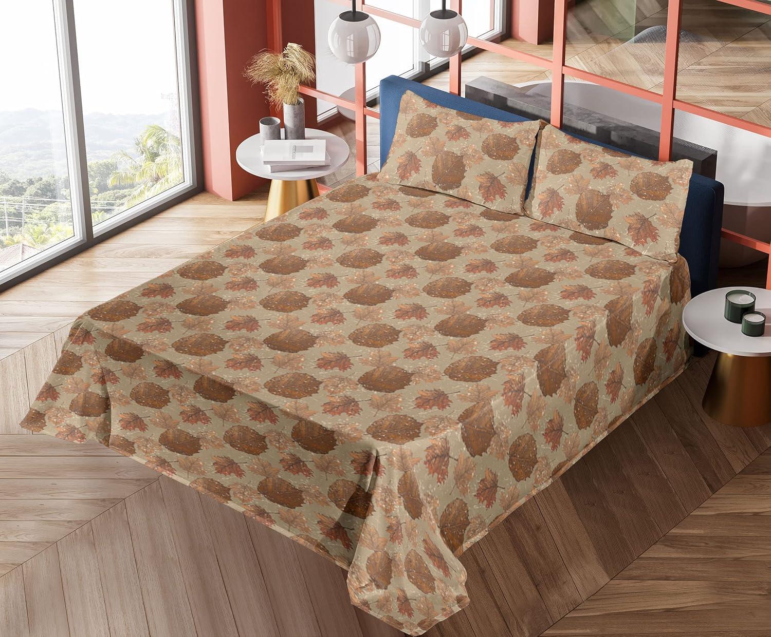 imageAmbesonne Meadow Vibes Sheet Set Line Art Neutral Colors Boho Pampas Design on Geometric Back Print Fitted and Flat Sheet with Pillowcase Bedding Accent 3 Piece Set Twin Pale Salmon Off WhiteDark Khaki Fawn