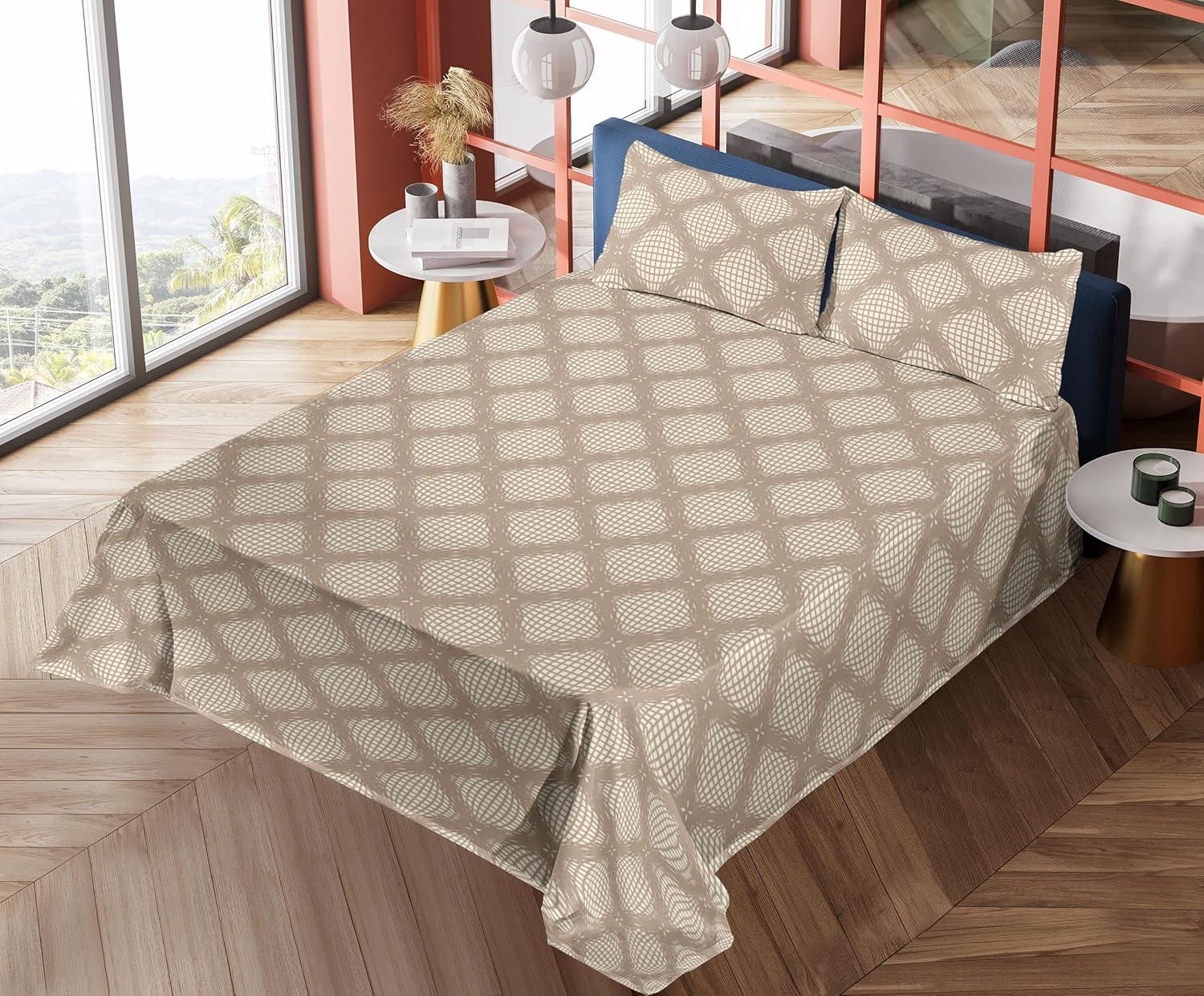 imageAmbesonne Meadow Vibes Sheet Set Line Art Neutral Colors Boho Pampas Design on Geometric Back Print Fitted and Flat Sheet with Pillowcase Bedding Accent 3 Piece Set Twin Pale Salmon Off WhiteWarm Taupe Champagne